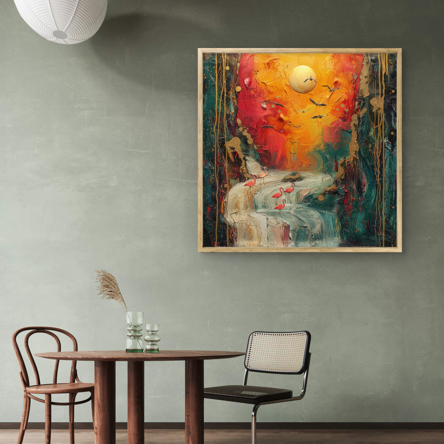 Rising Sun with Birds Art Portrait