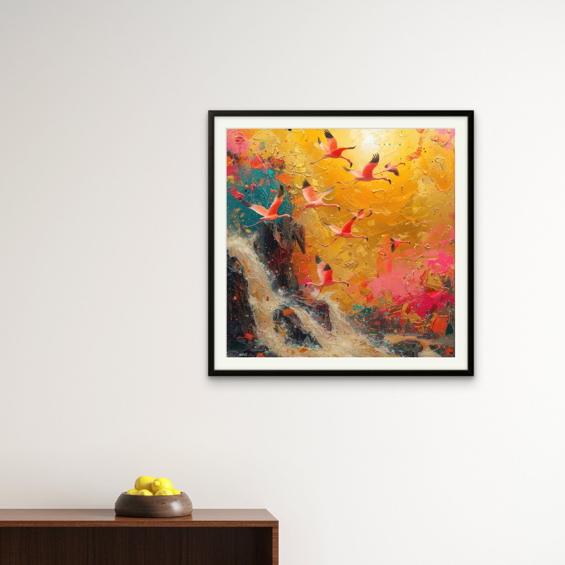 Flying Birds Waterfall Art Square