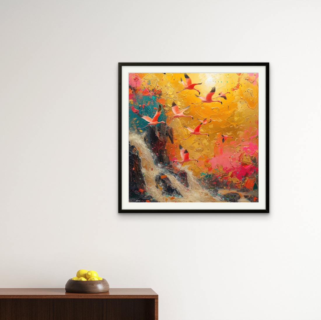 Flying Birds Waterfall Art Square