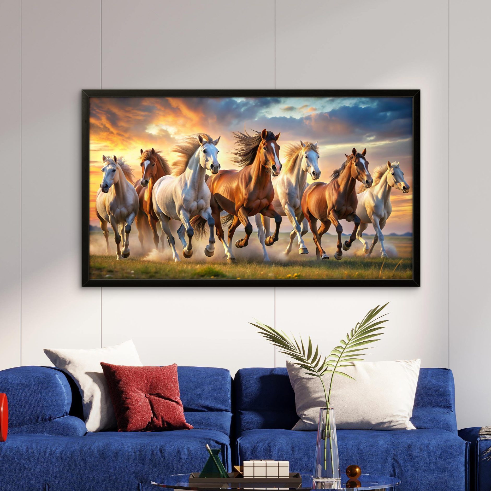 Seven Running Horses in Field