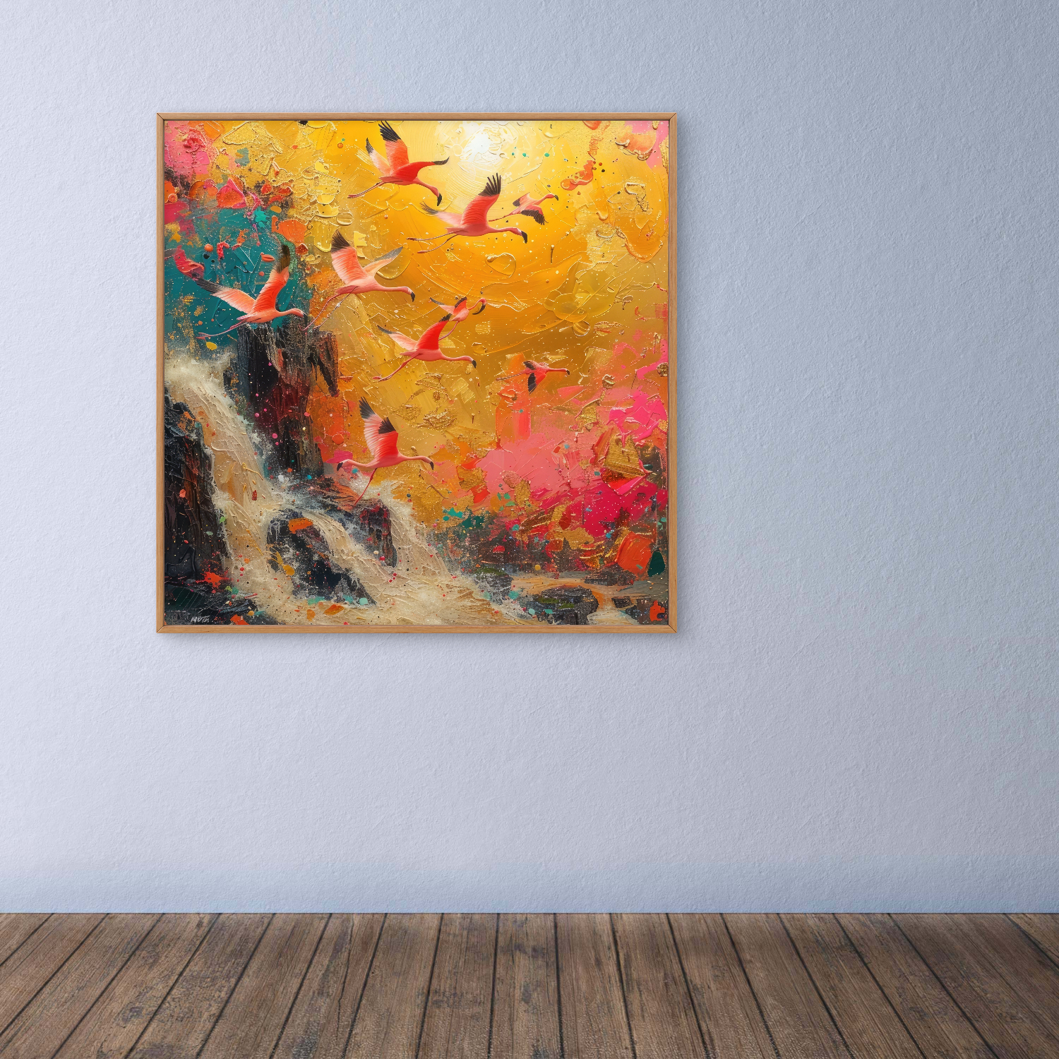 Flamingo Waterfall Art