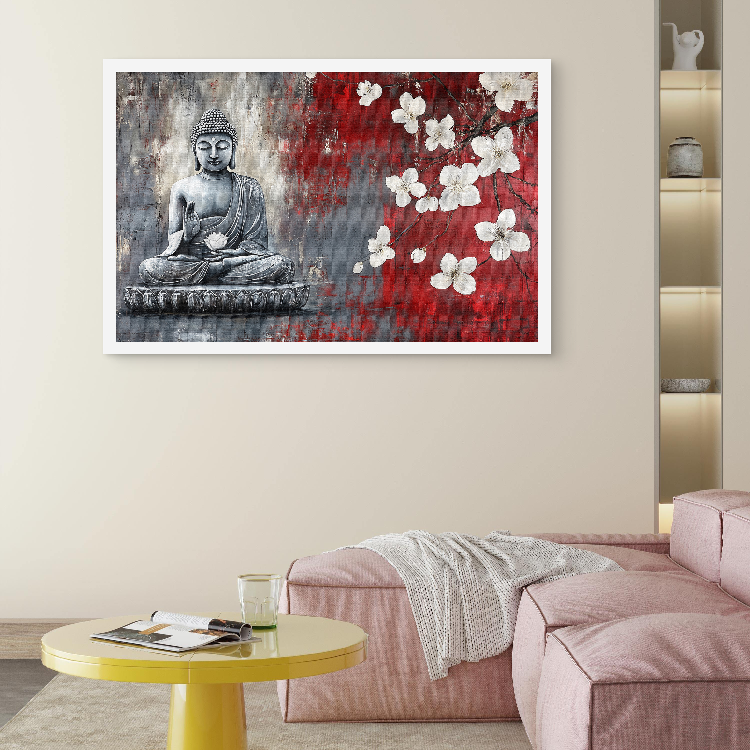 Gautam Buddha White Flower Peace art on Canvas