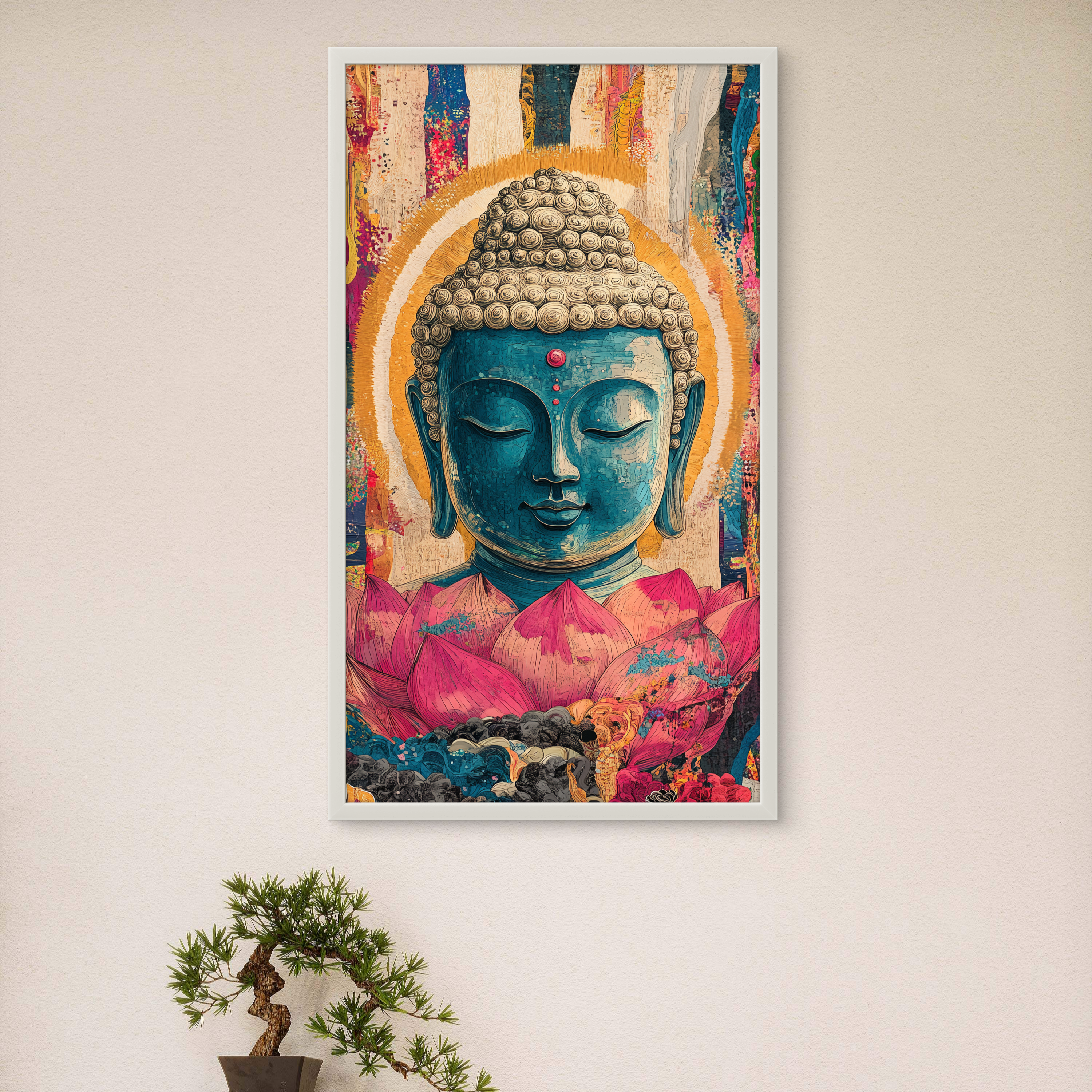 Gautam Buddha High Light  Flower Set Peace art on Canvas