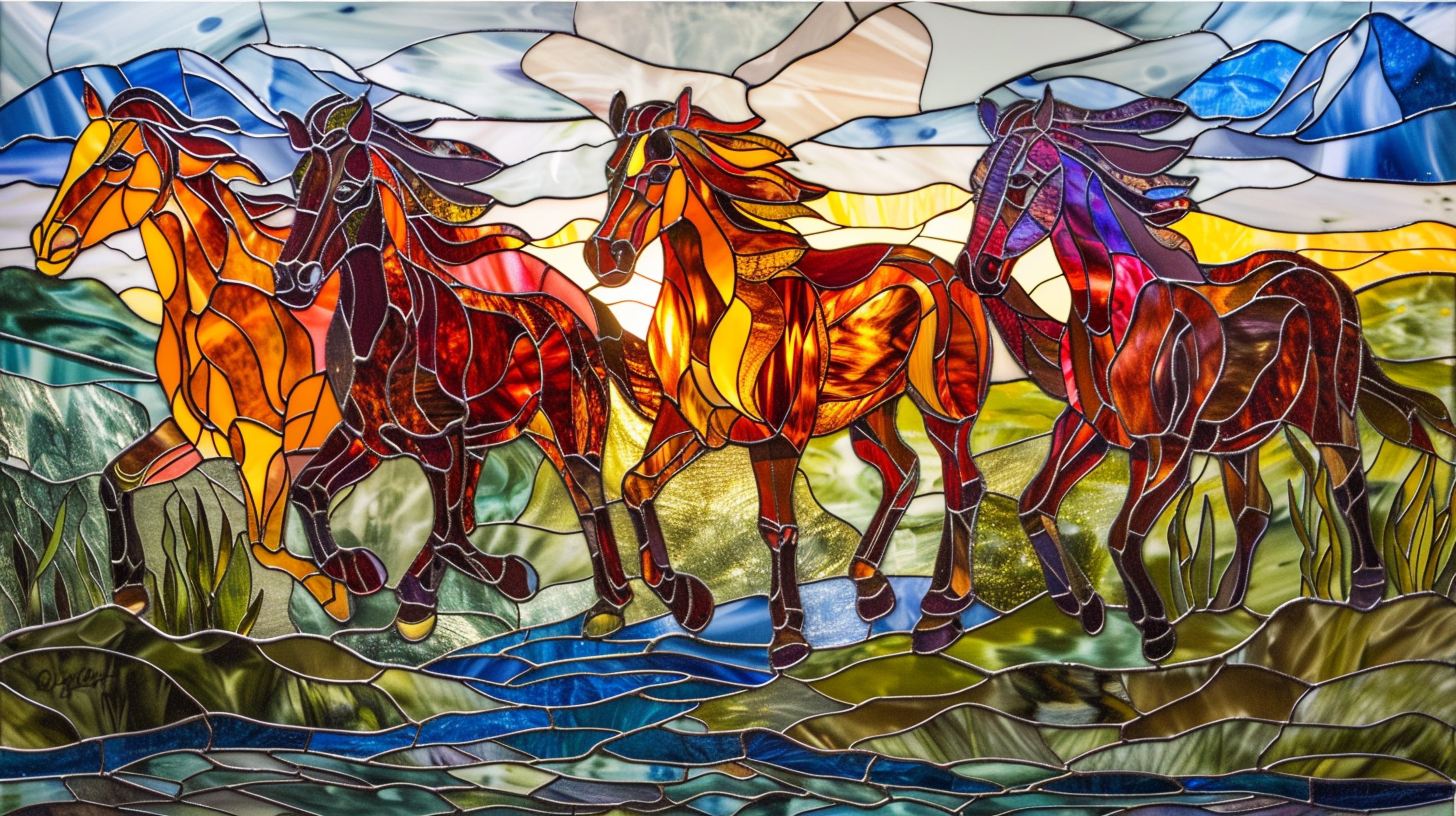 Running Horses Glass Art