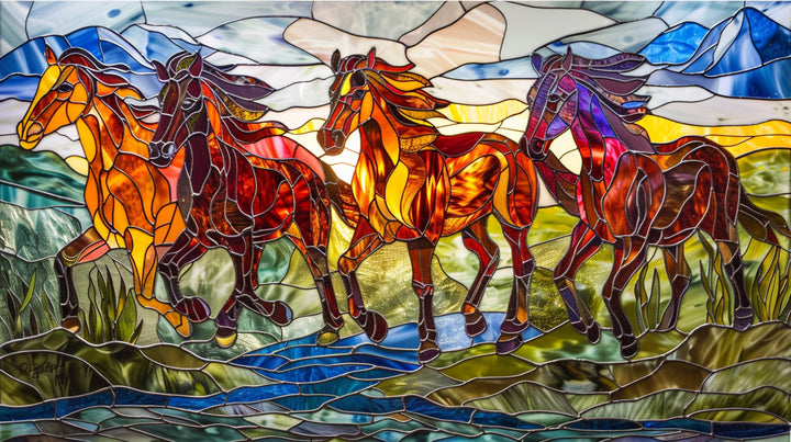 Running Horses Glass Art