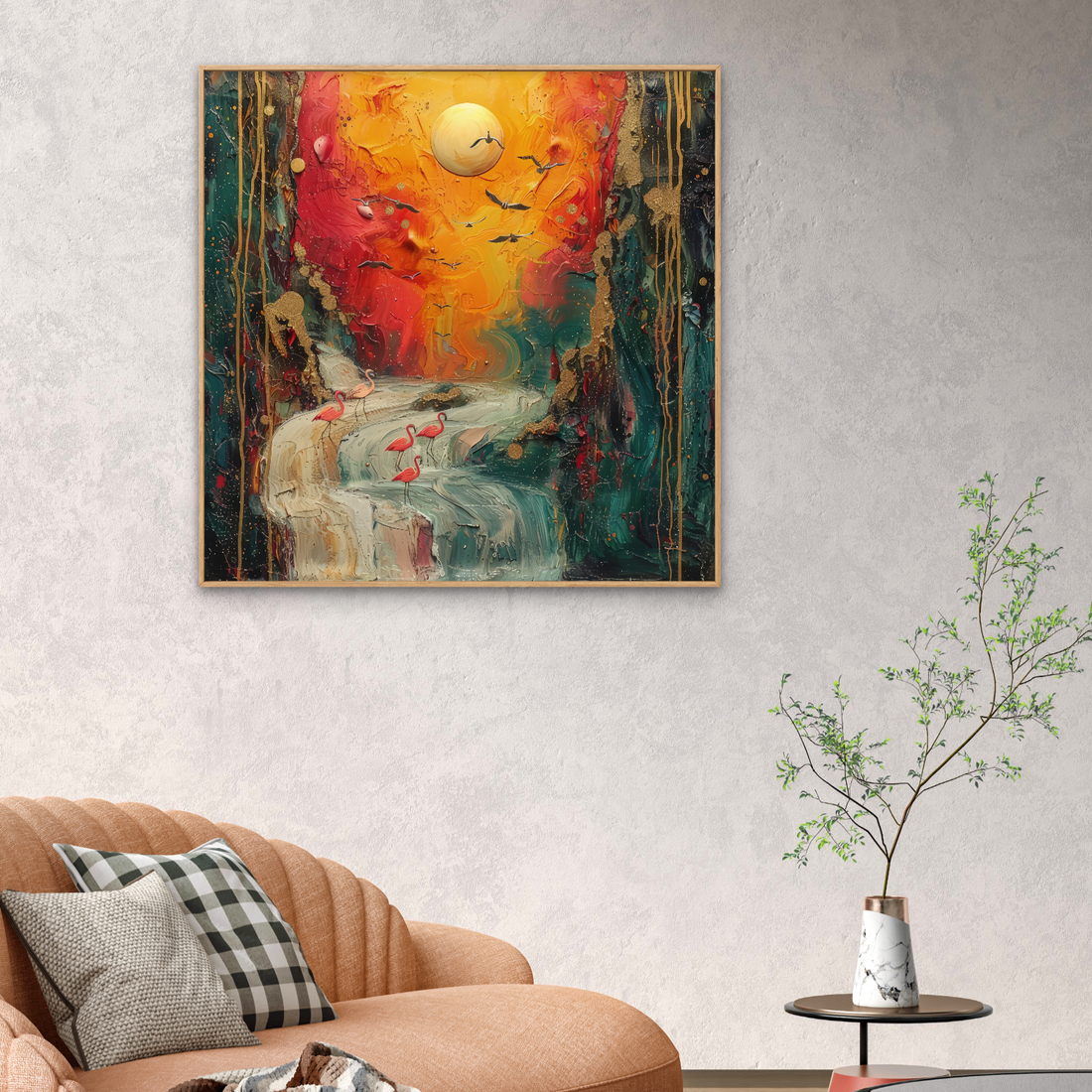 Rising Waterfall with Birds