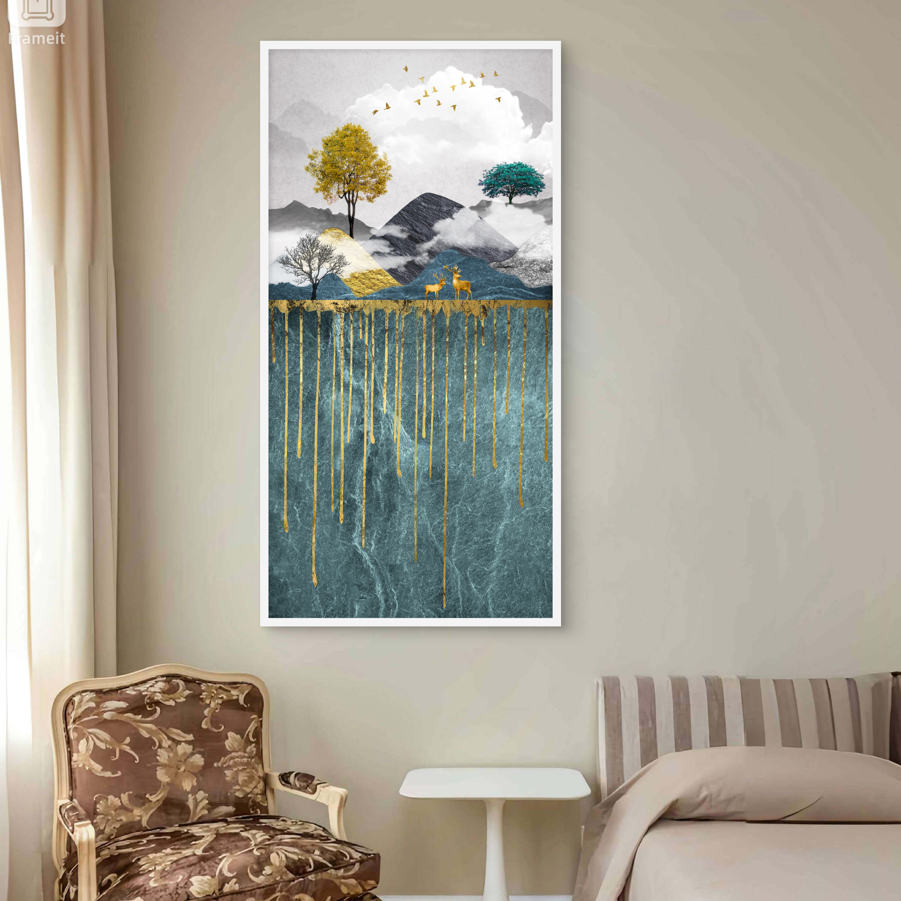 Up and Down Wildlife Goldern art Luxury Painting on Canvas
