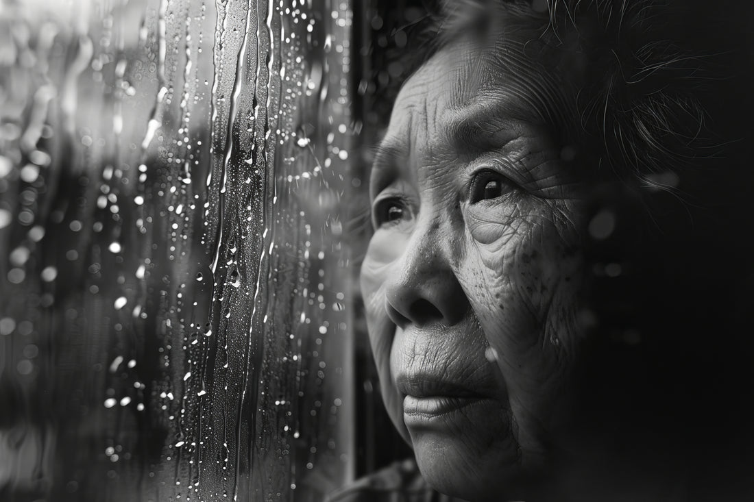 Old Women Rainy Path