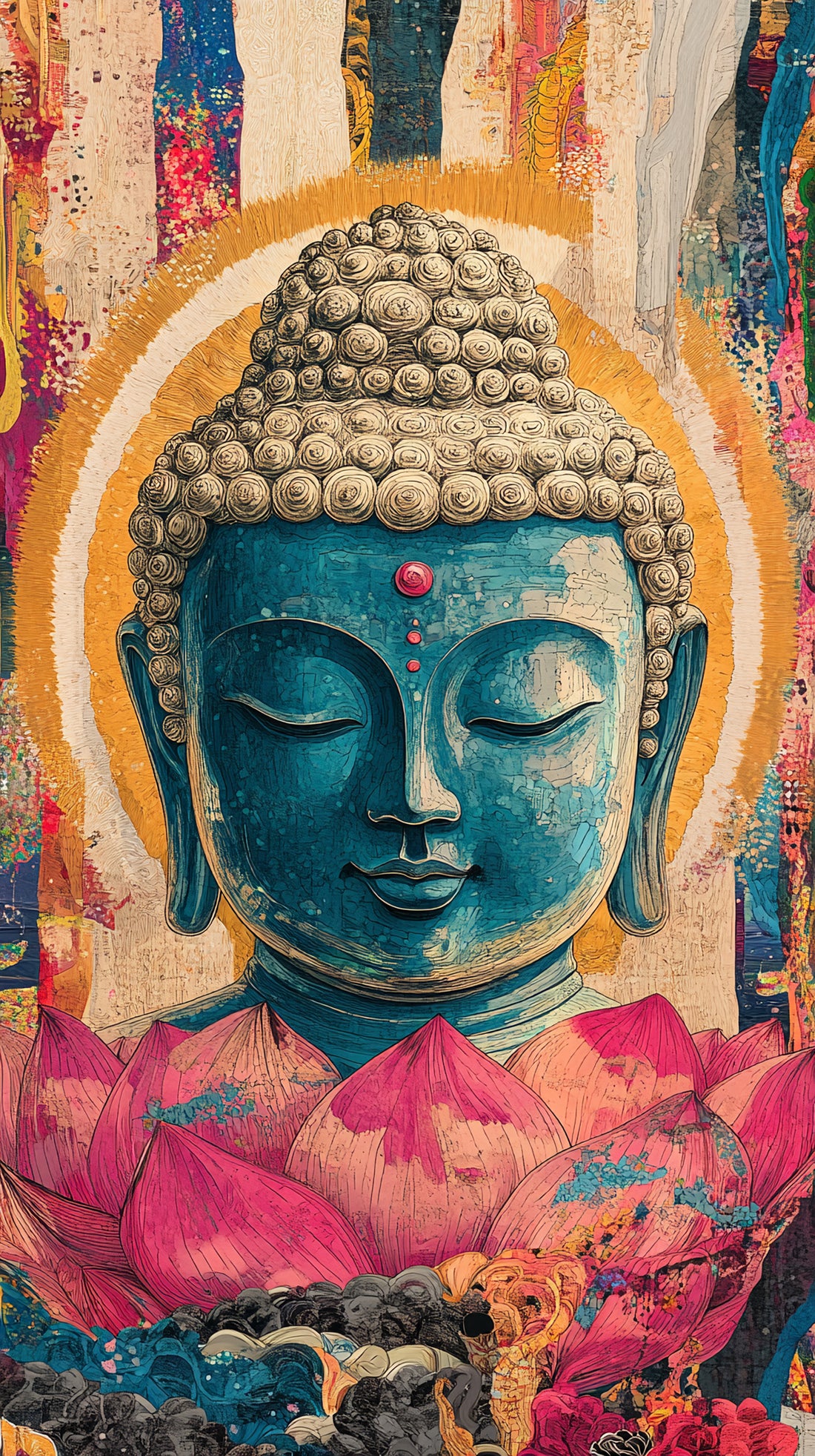 Gautam Buddha High Light  Flower Set Peace art on Canvas