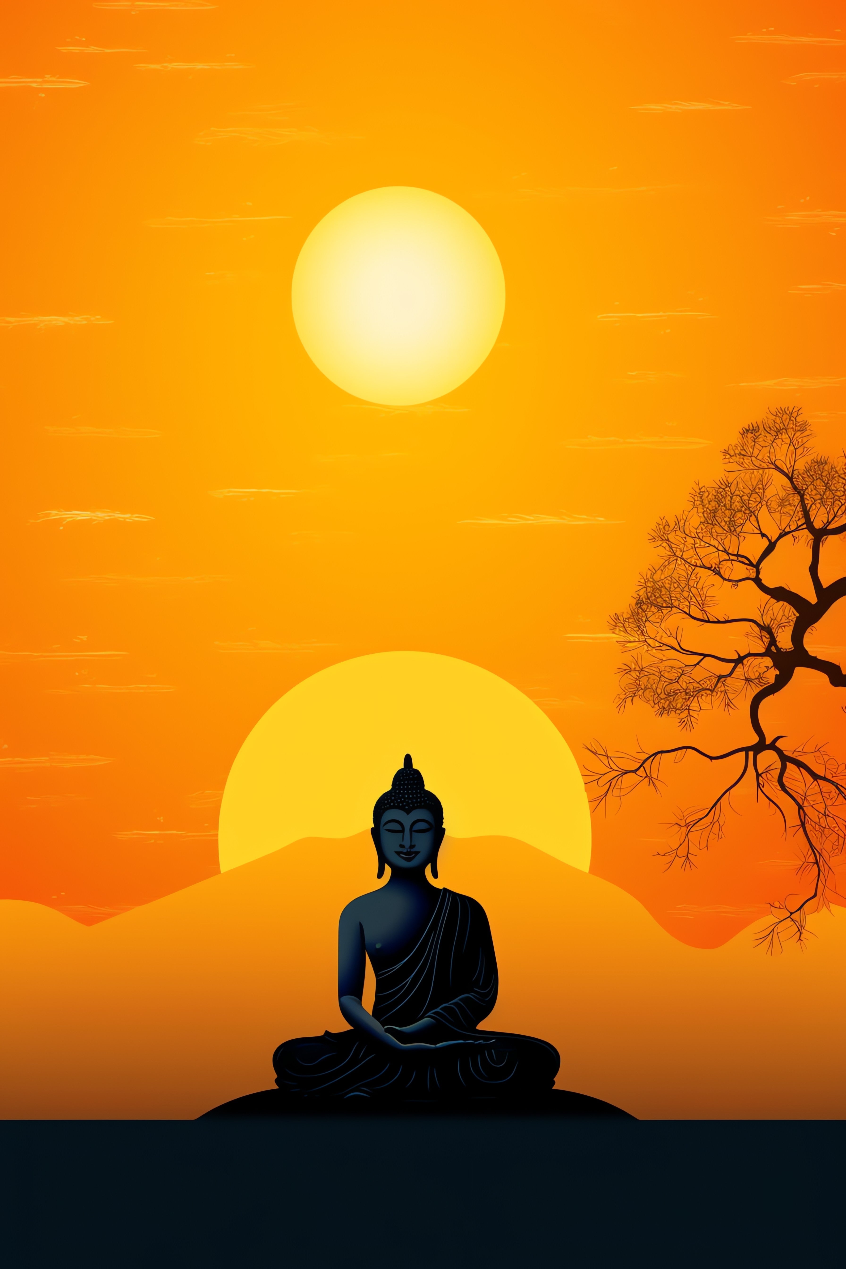 Gautam Bhuddha Yellow Peace art Painting on Canvas