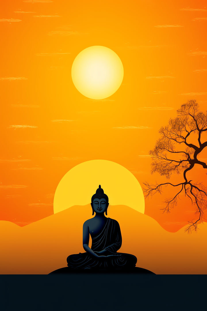 Gautam Bhuddha Yellow Peace art Painting on Canvas