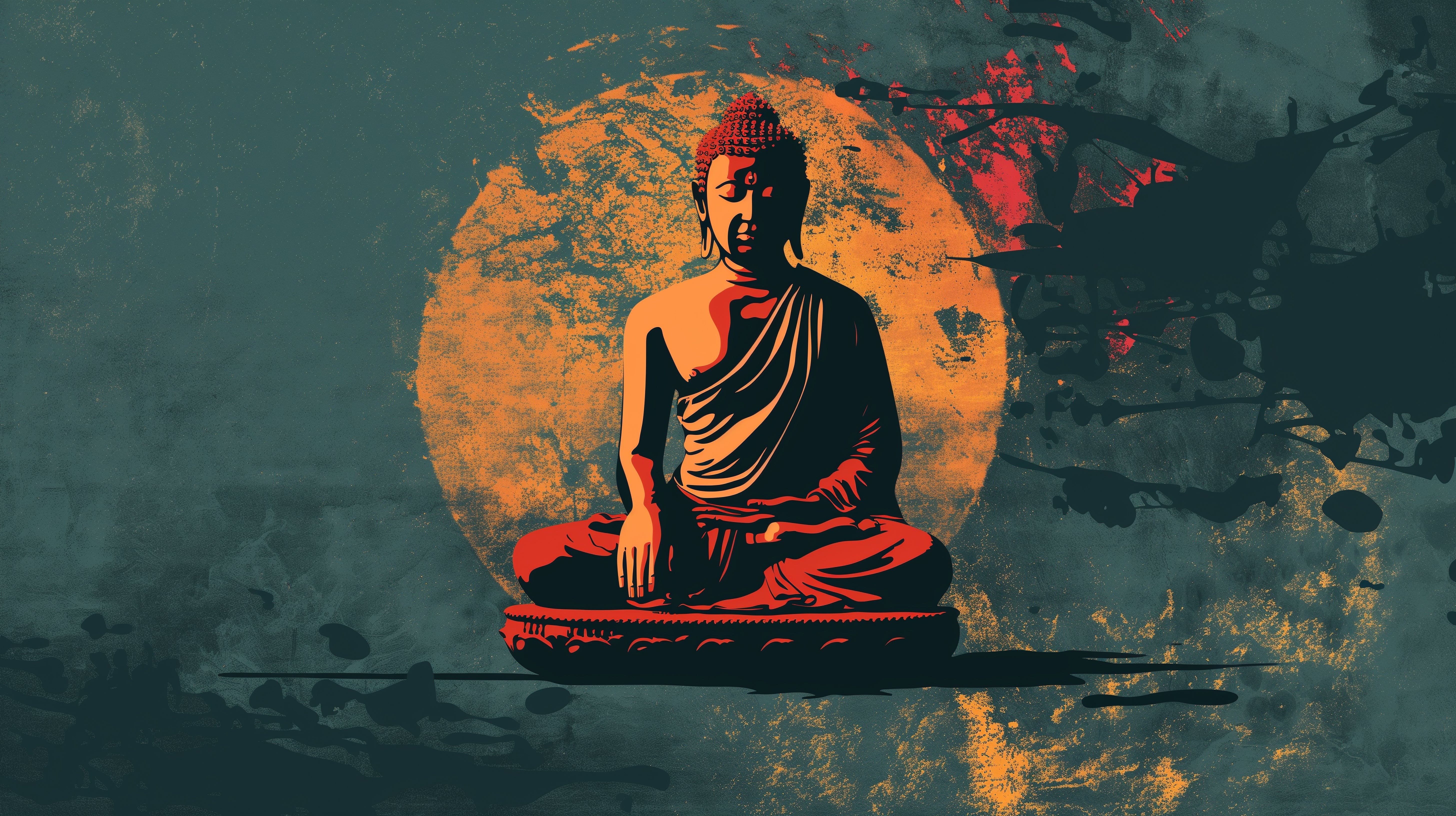 Gautam Bhuddha Dark Green Peace art Painting on Canvas