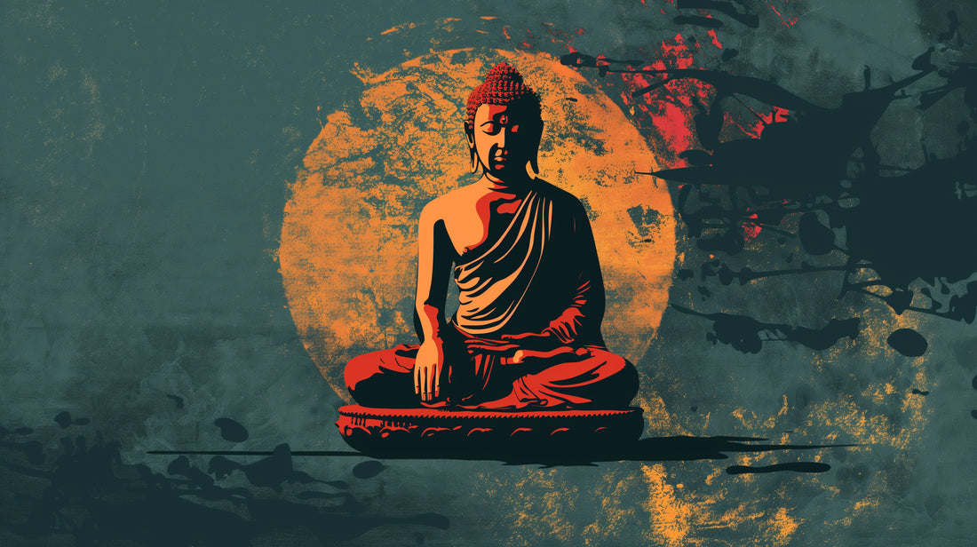 Gautam Bhuddha Dark Green Peace art Painting on Canvas