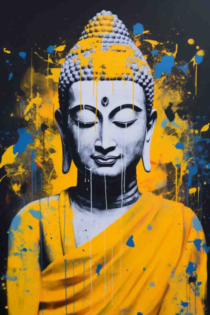 Gautam Bhuddha Yellow Peace art Painting on Canvas