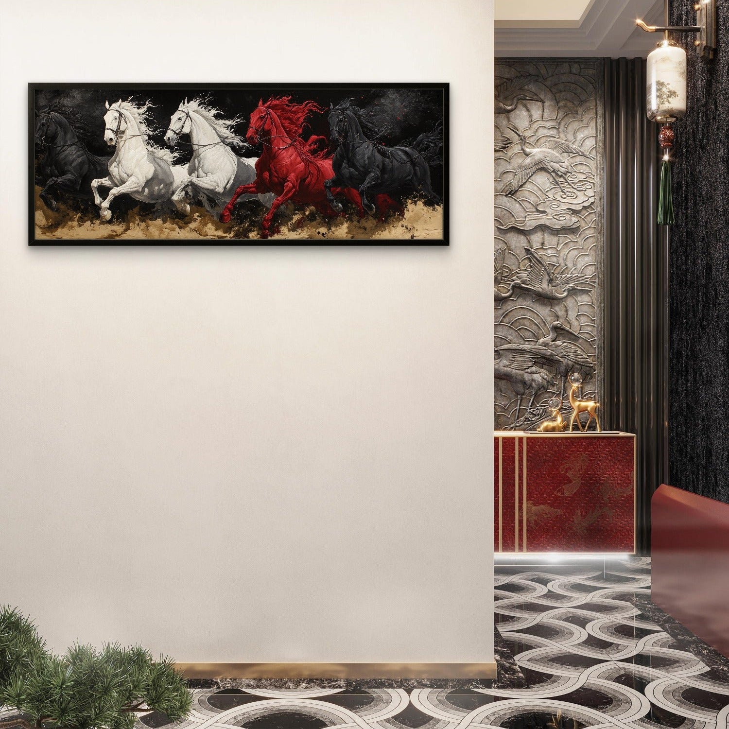 Red Black White Horses