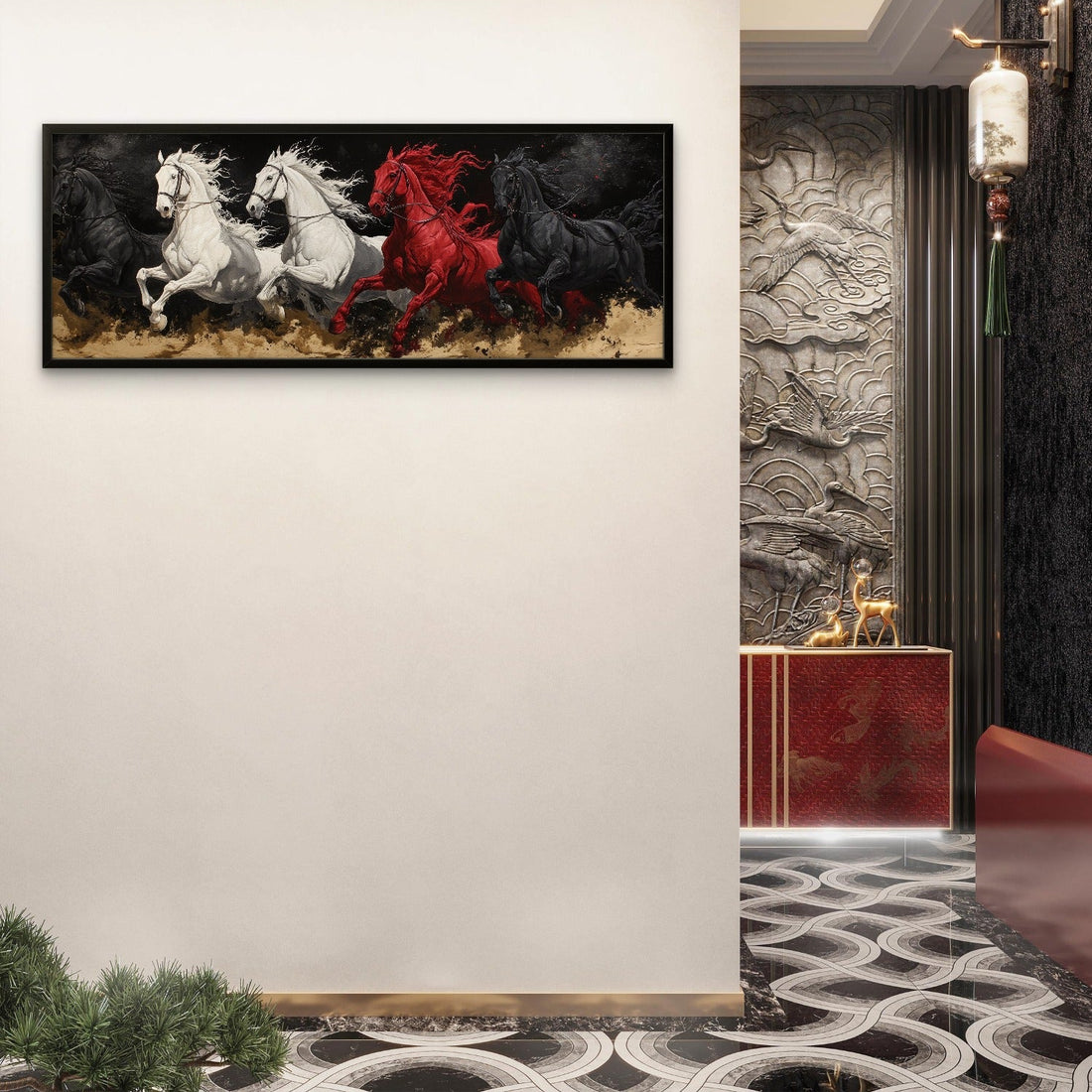 Red Black White Horses