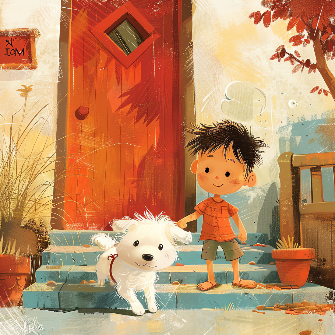 Boy playing with Dog