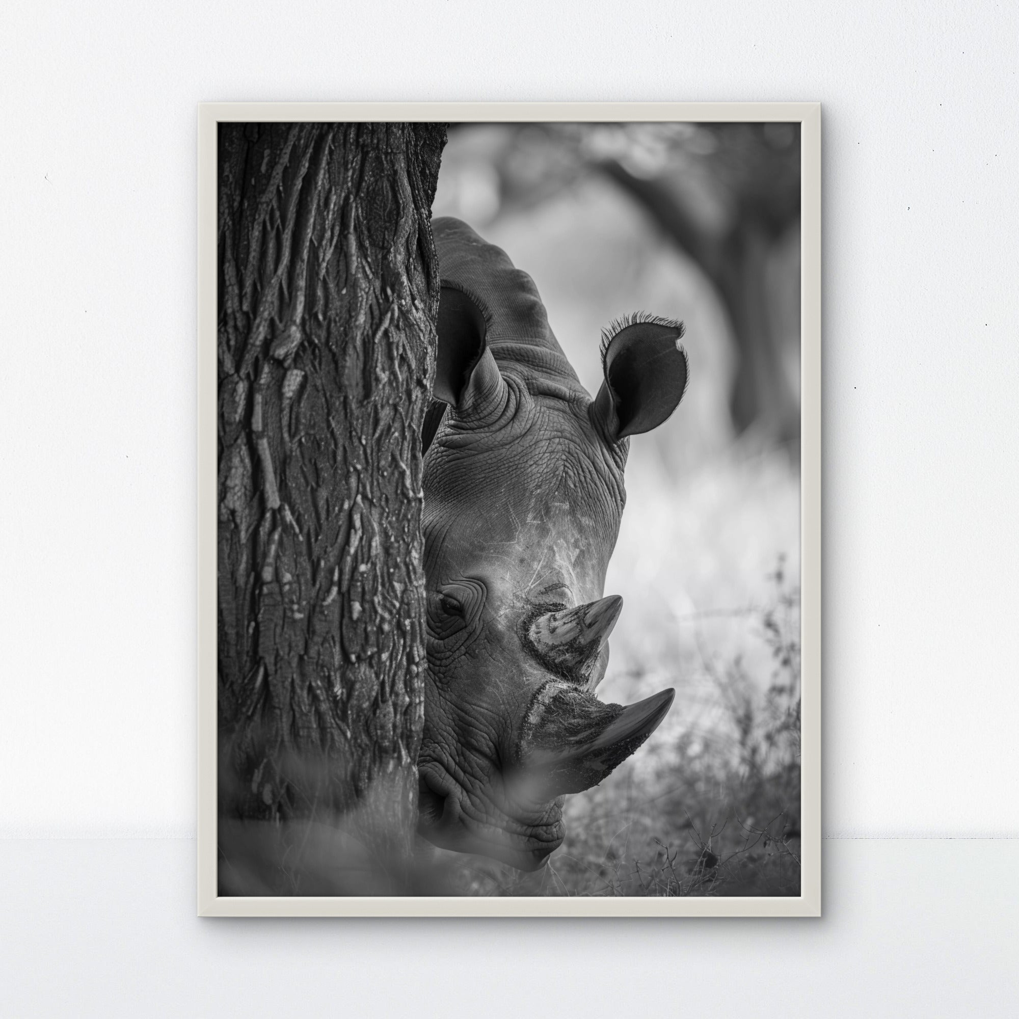 Rhino Behind Tree