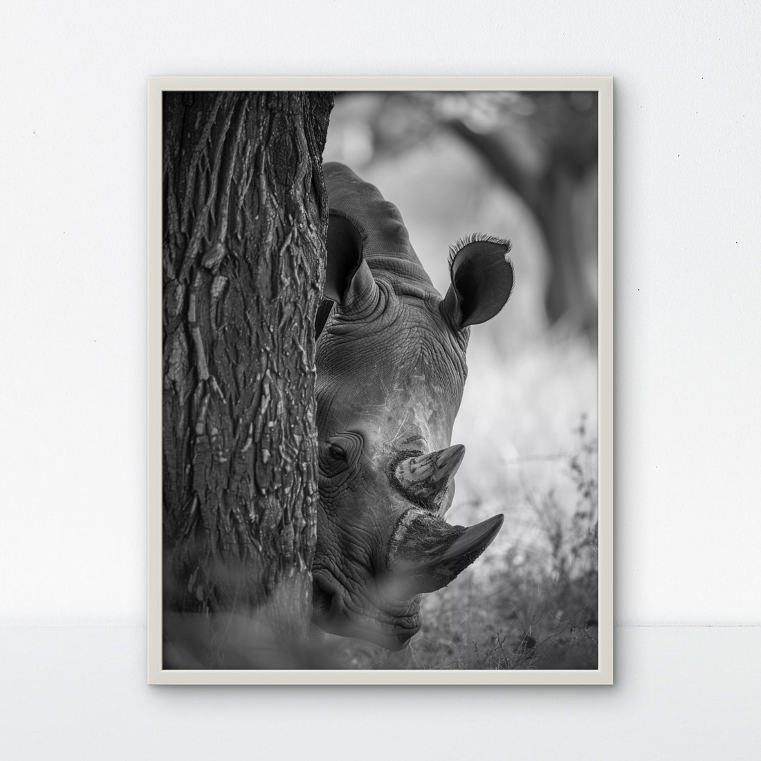 Rhino Behind Tree