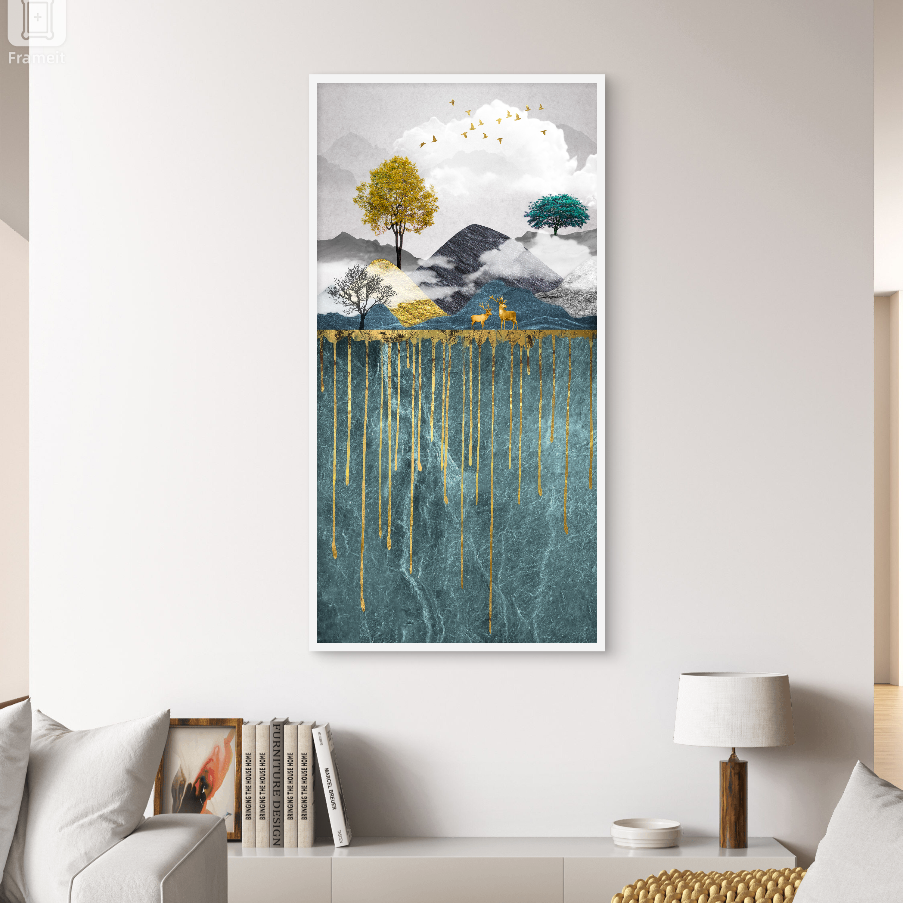Up and Down Wildlife Goldern art Luxury Painting on Canvas