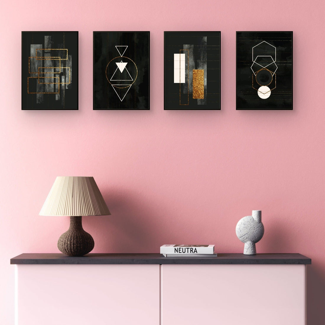 Set of 4 Black Geometrical art