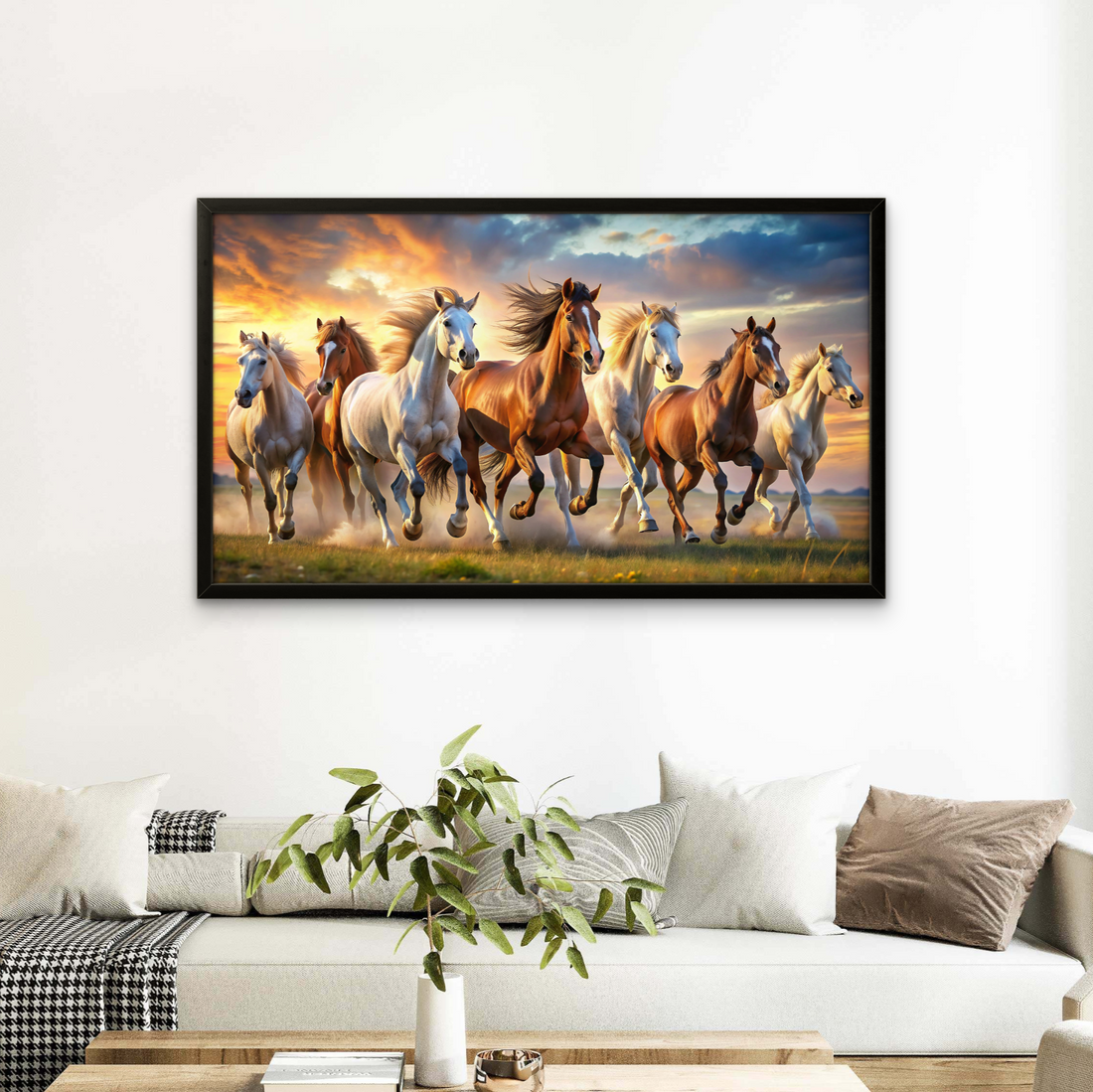 Seven Running Horses in Field