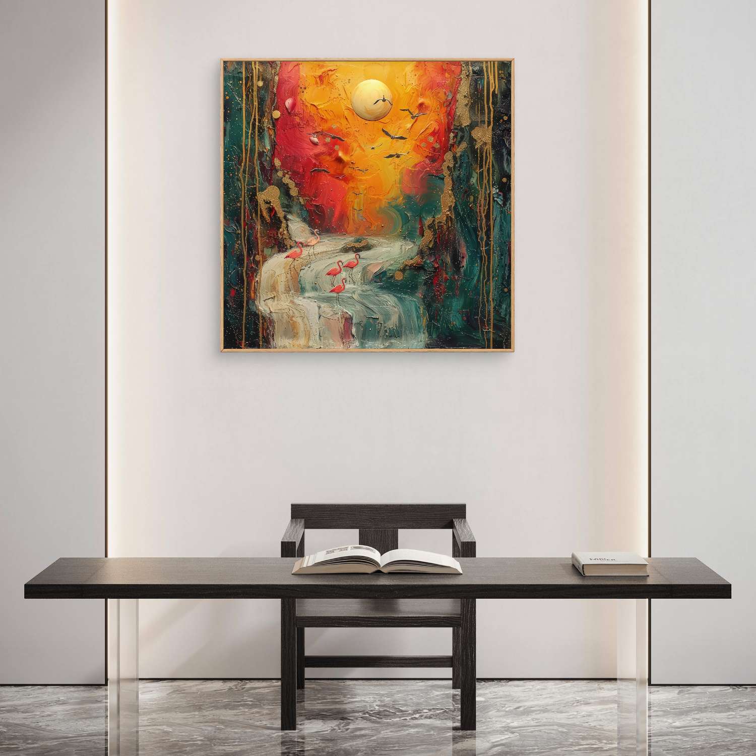 Rising Waterfall with Birds