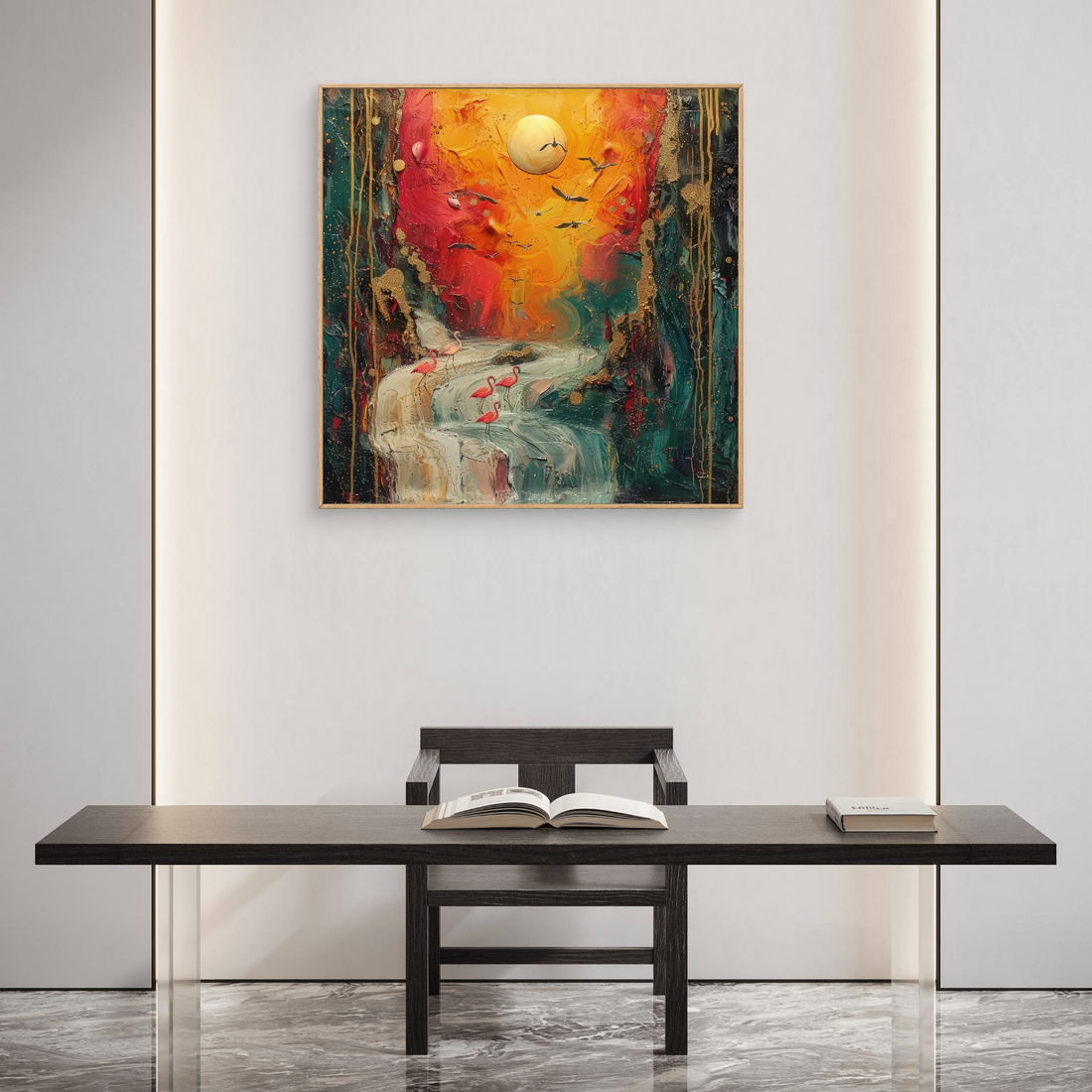 Rising Waterfall with Birds