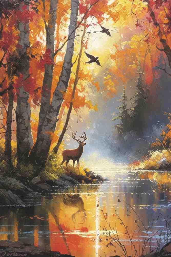 Digital Art Riverside Deer - Frugal Carts