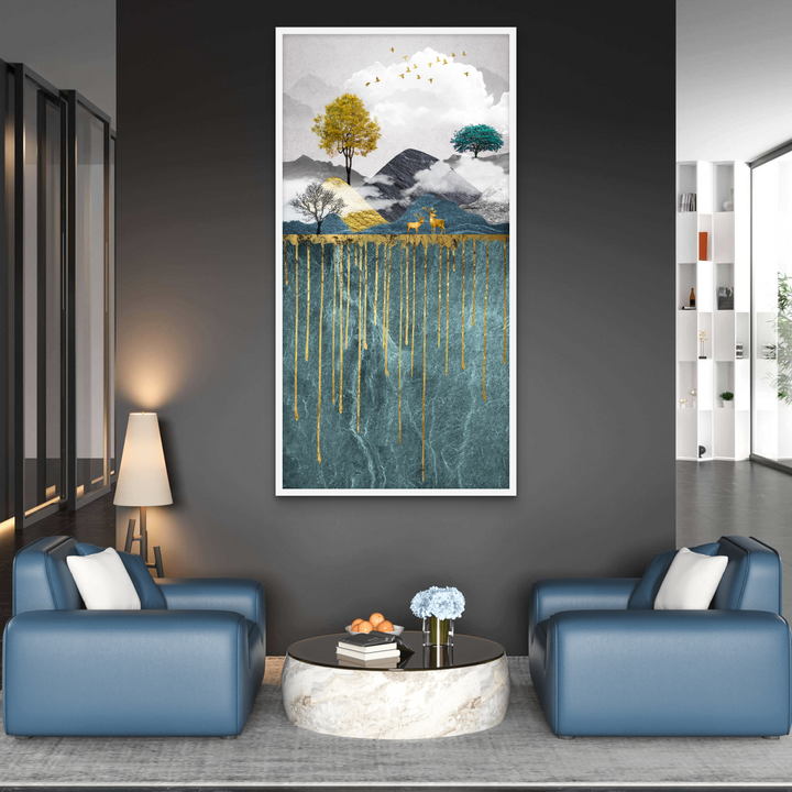 Up and Down Wildlife Goldern art Luxury Painting on Canvas