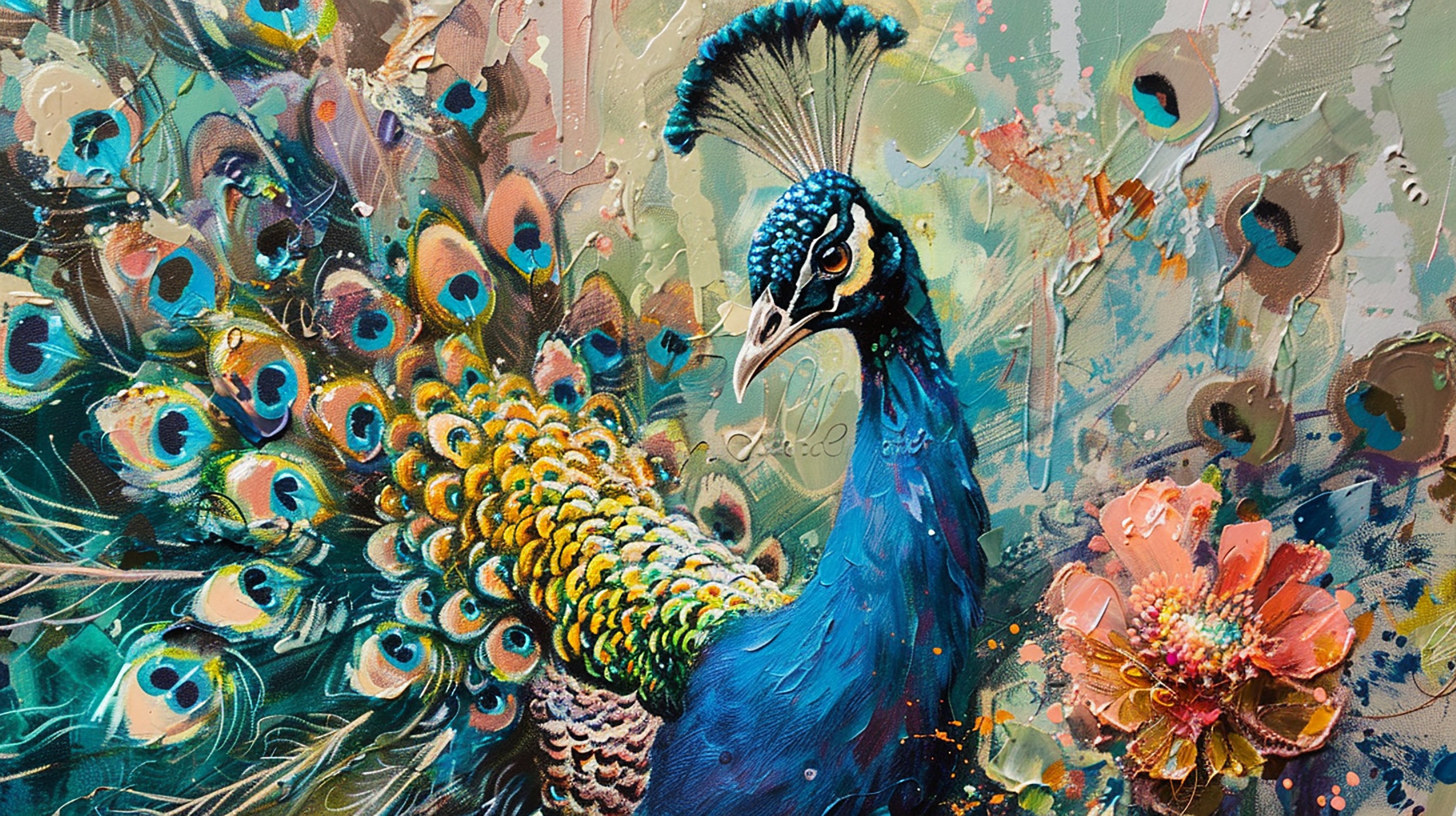 Peacock with Open Feathers