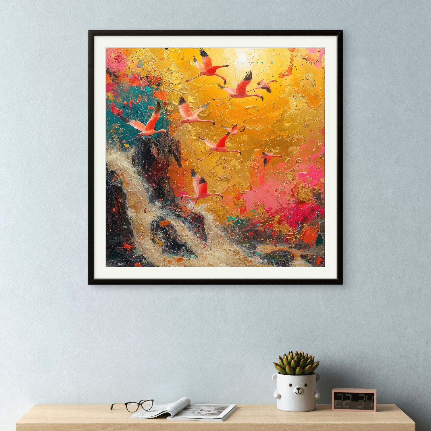 Flying Birds Waterfall Art Square