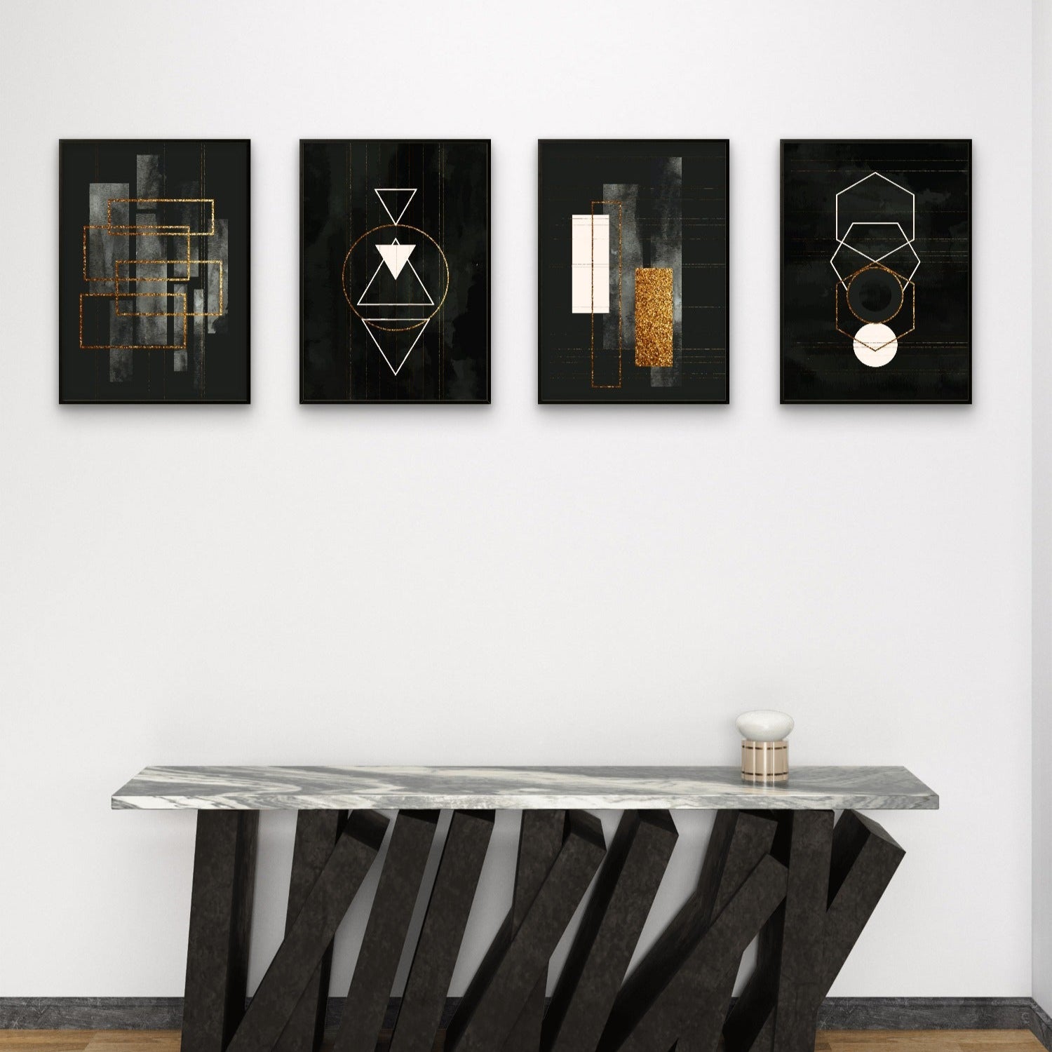 Set of 4 Black Geometrical art