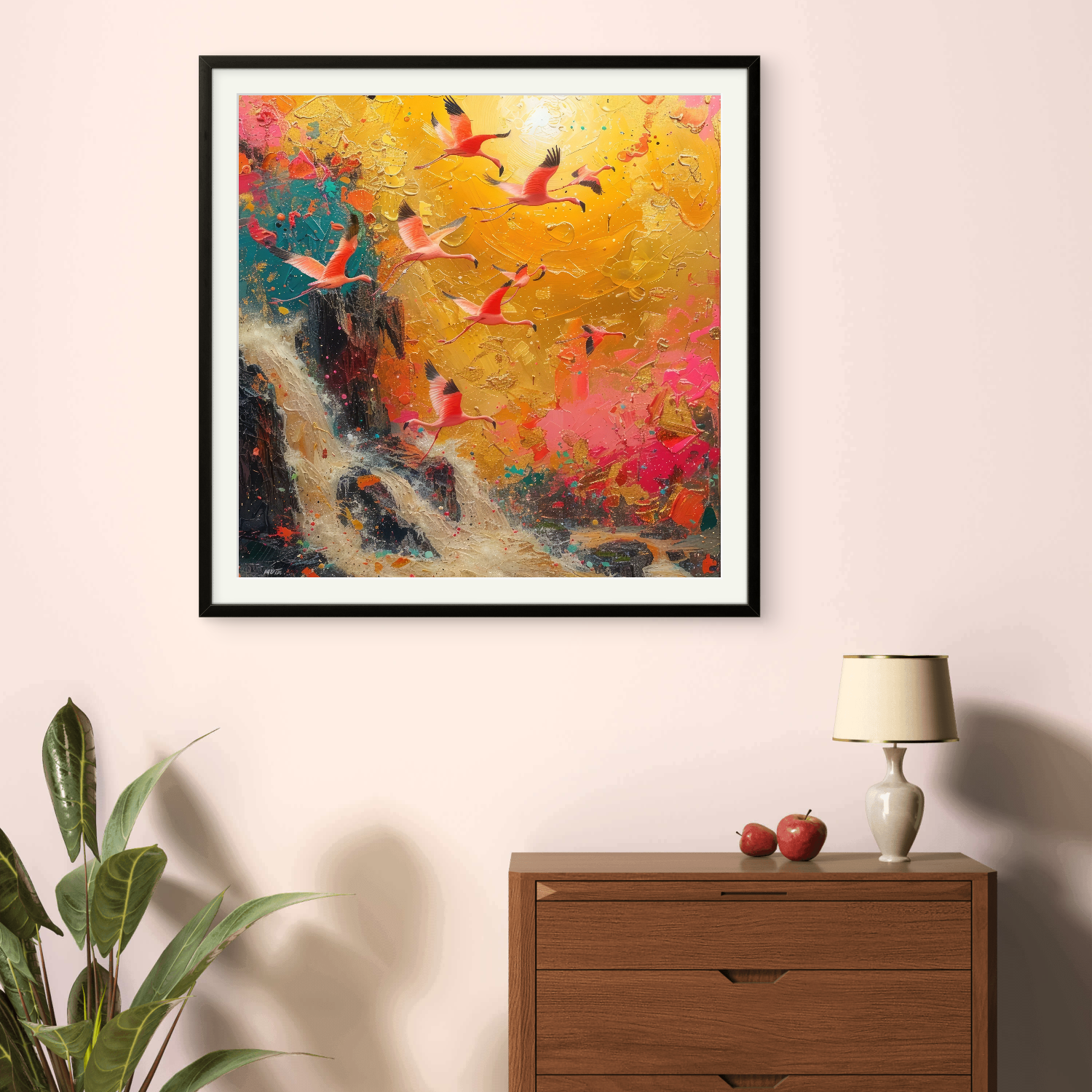 Flying Birds Waterfall Art Square