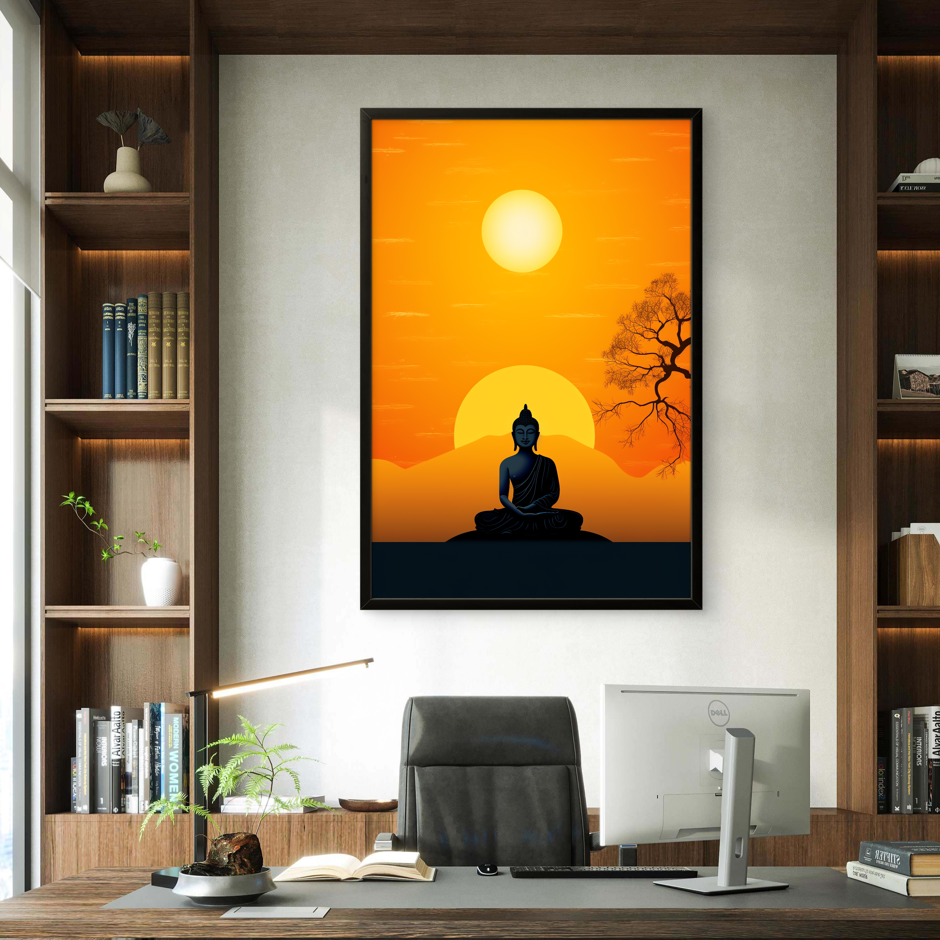 Gautam Bhuddha Yellow Peace art Painting on Canvas