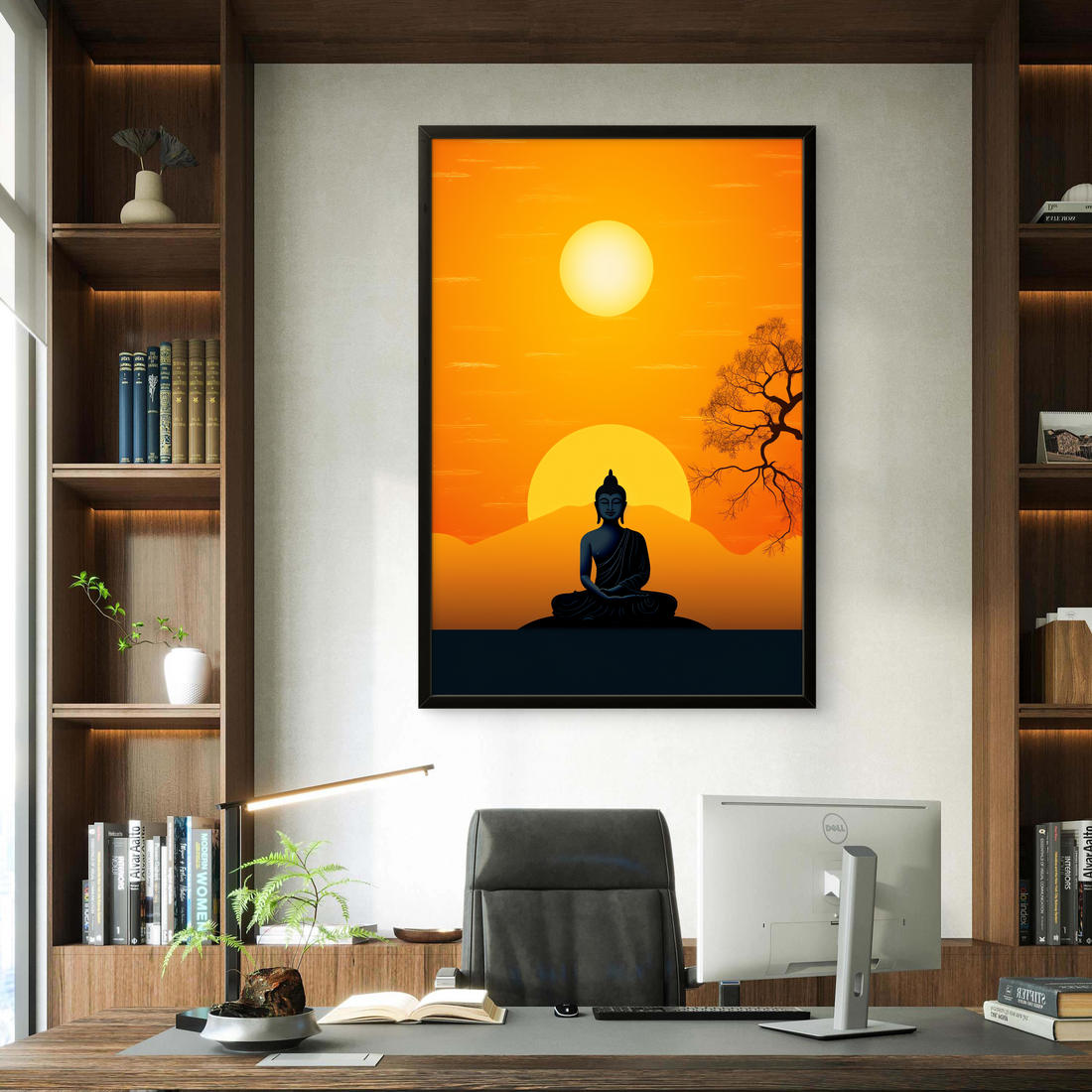 Gautam Bhuddha Yellow Peace art Painting on Canvas