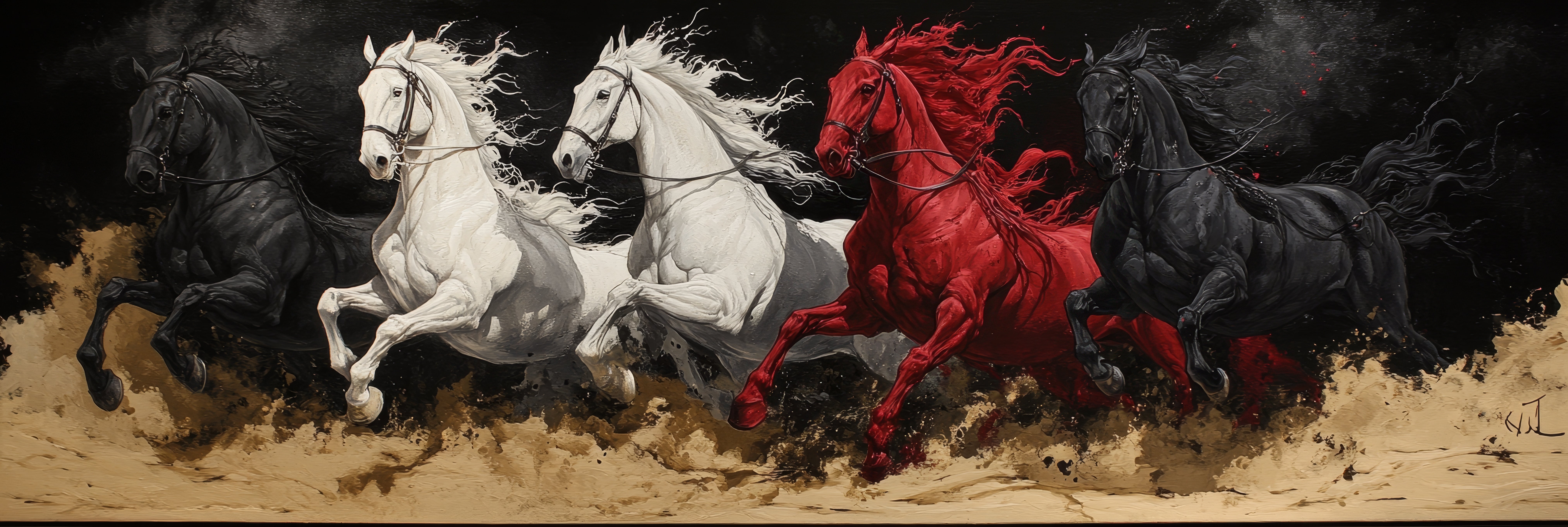 Red Black White Horses