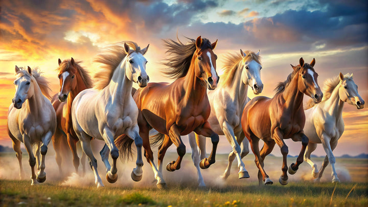 Seven Running Horses in Field