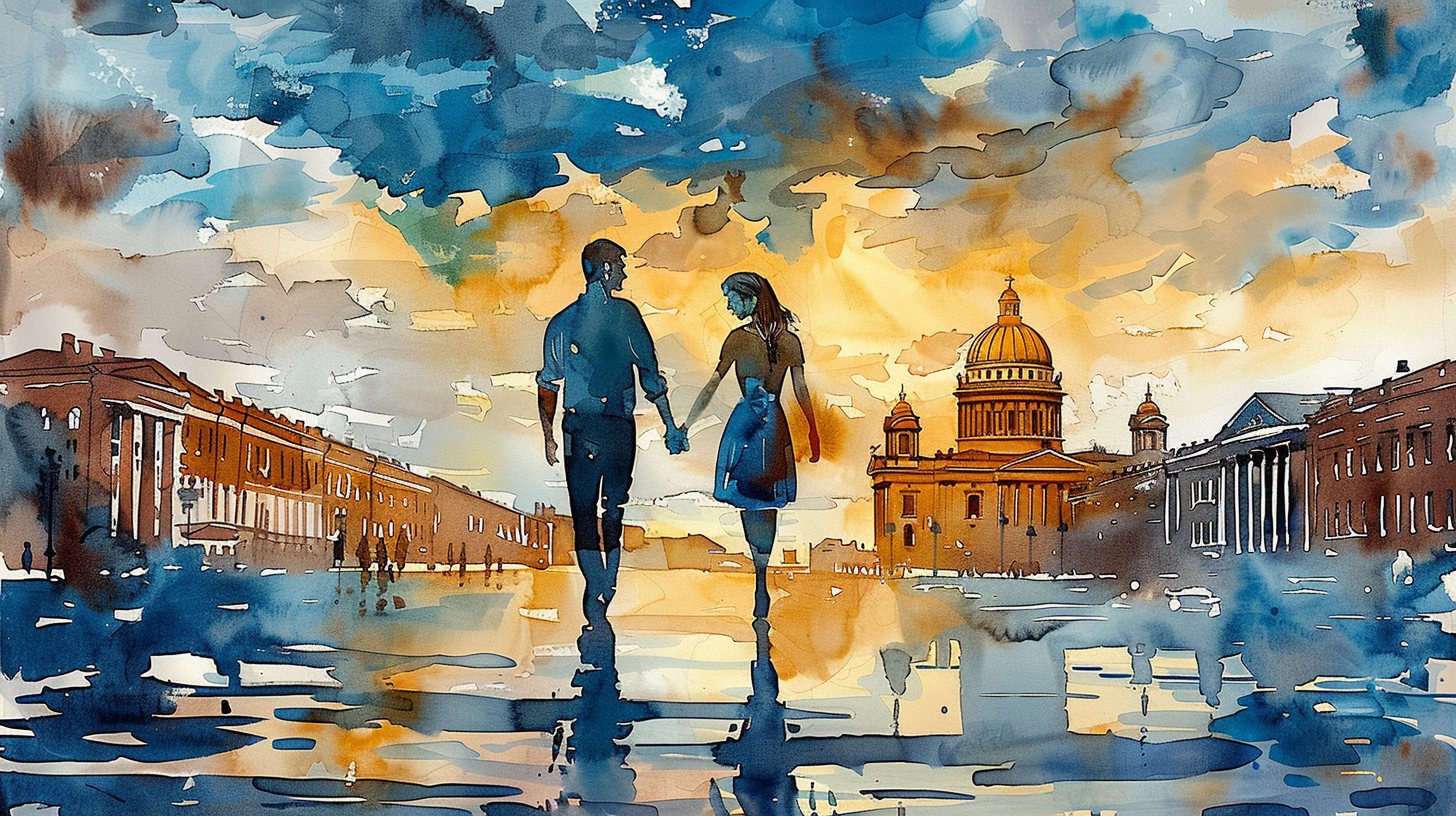 Couple Holding Hand in the City