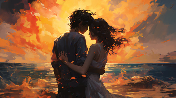 Romantic Couple with Raising Sun