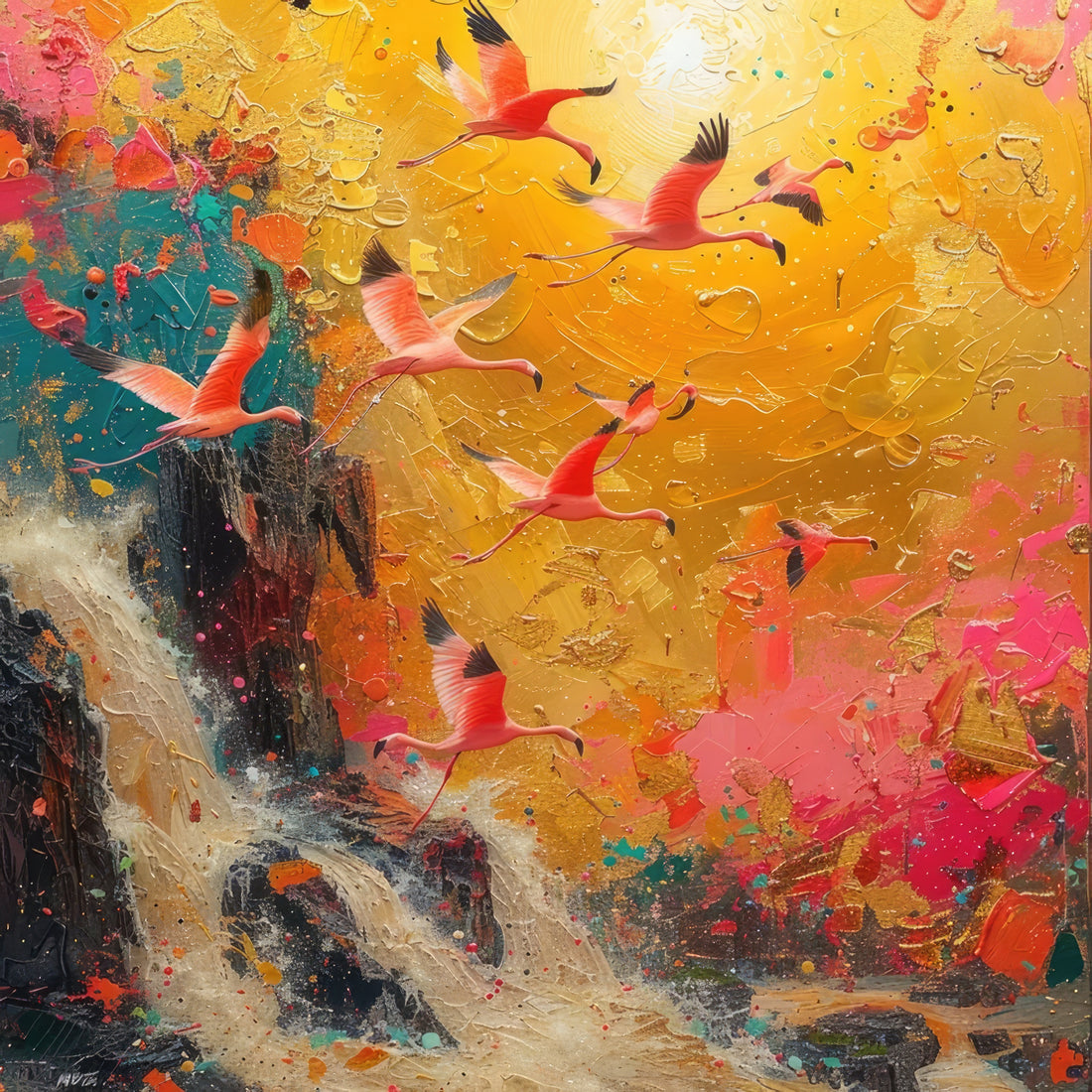 Flamingo Waterfall Art