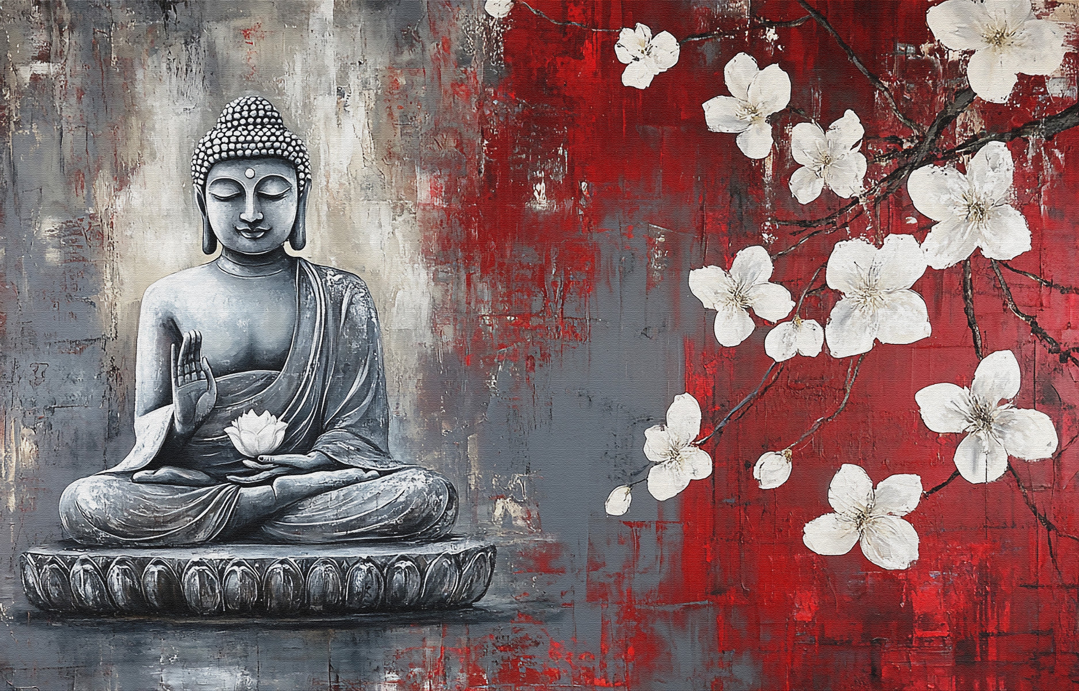 Gautam Buddha White Flower Peace art on Canvas