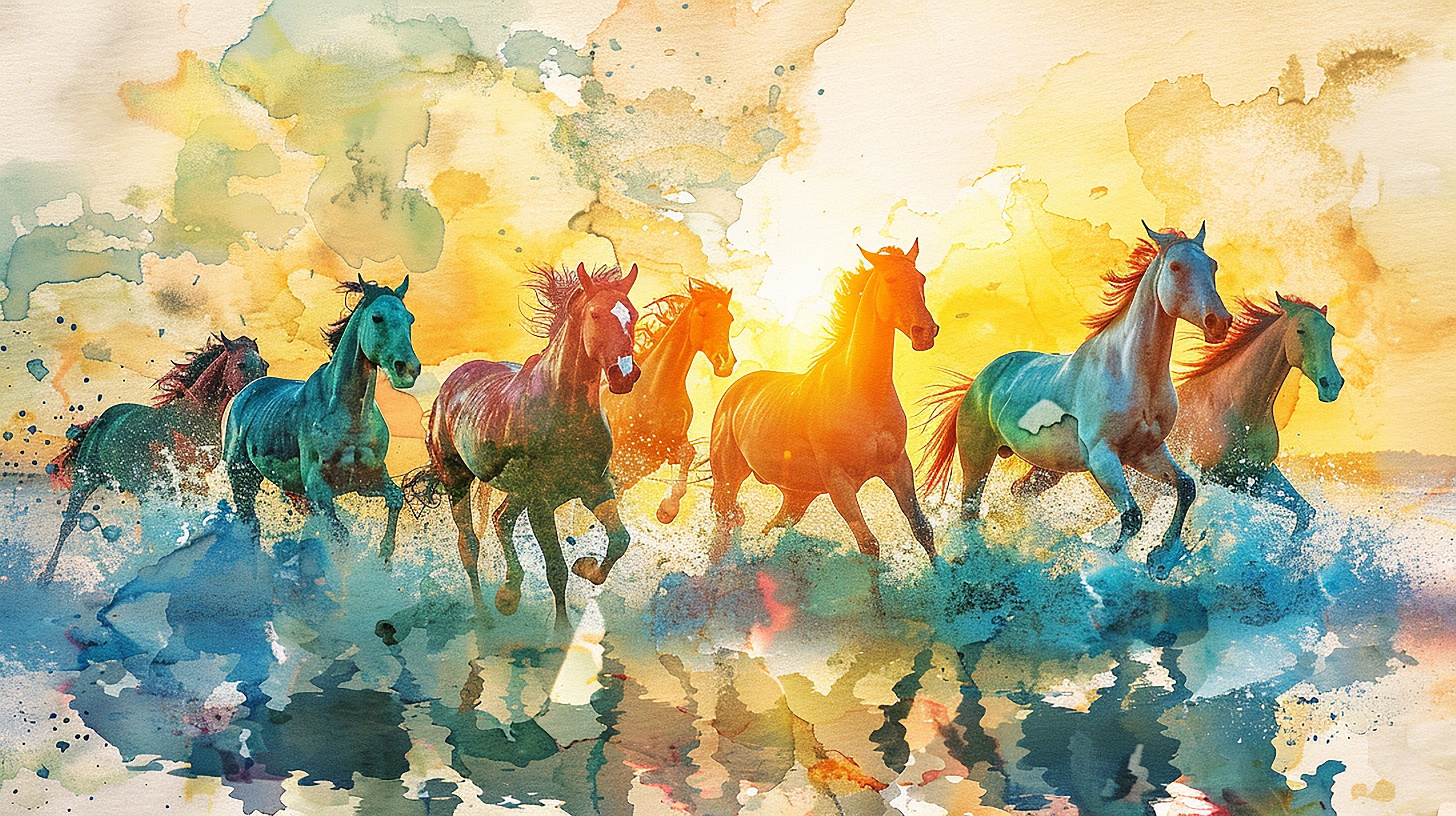 Running Horses in Water