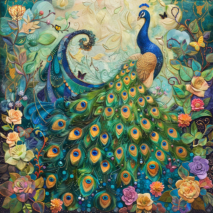 Peacock in Flowers