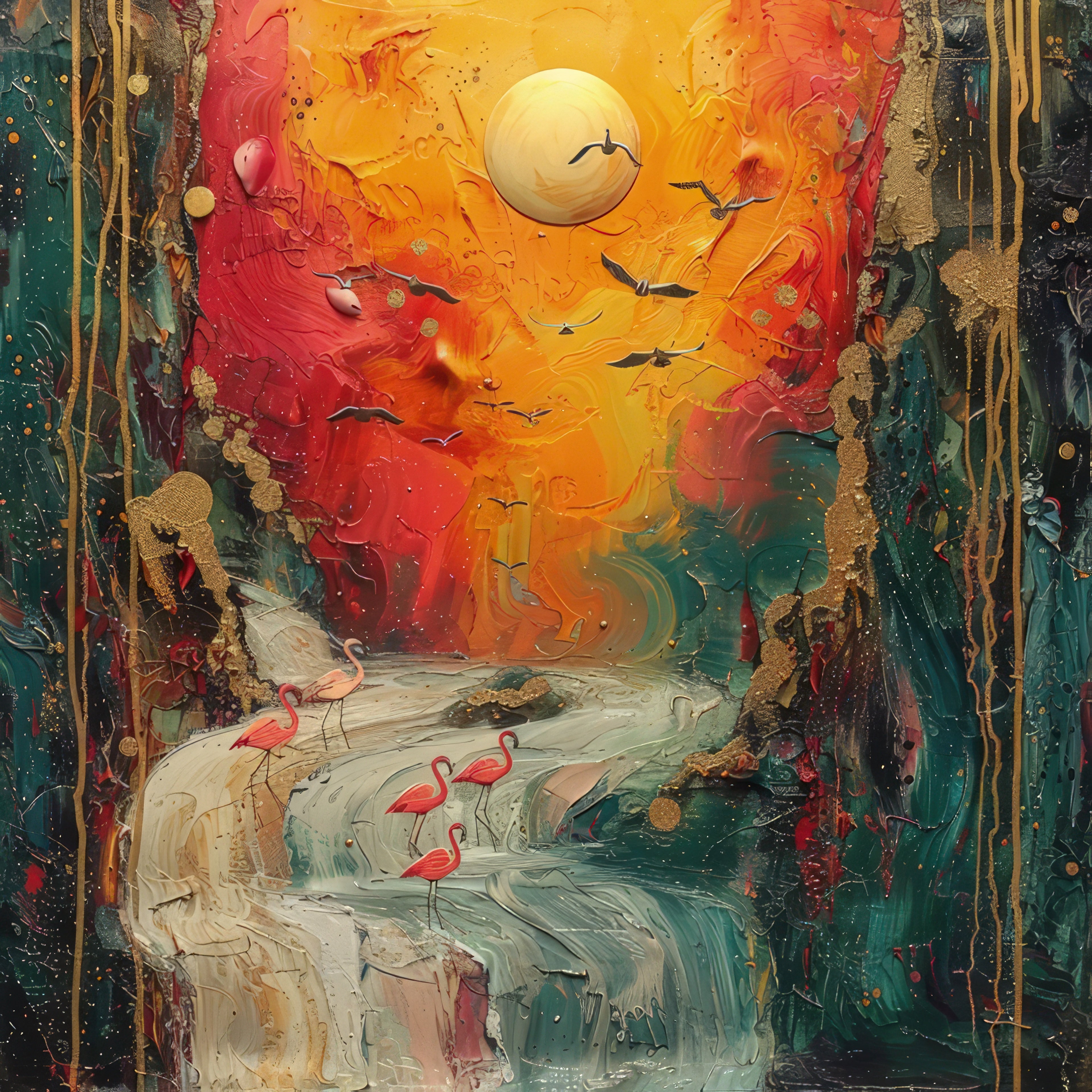 Rising Waterfall with Birds