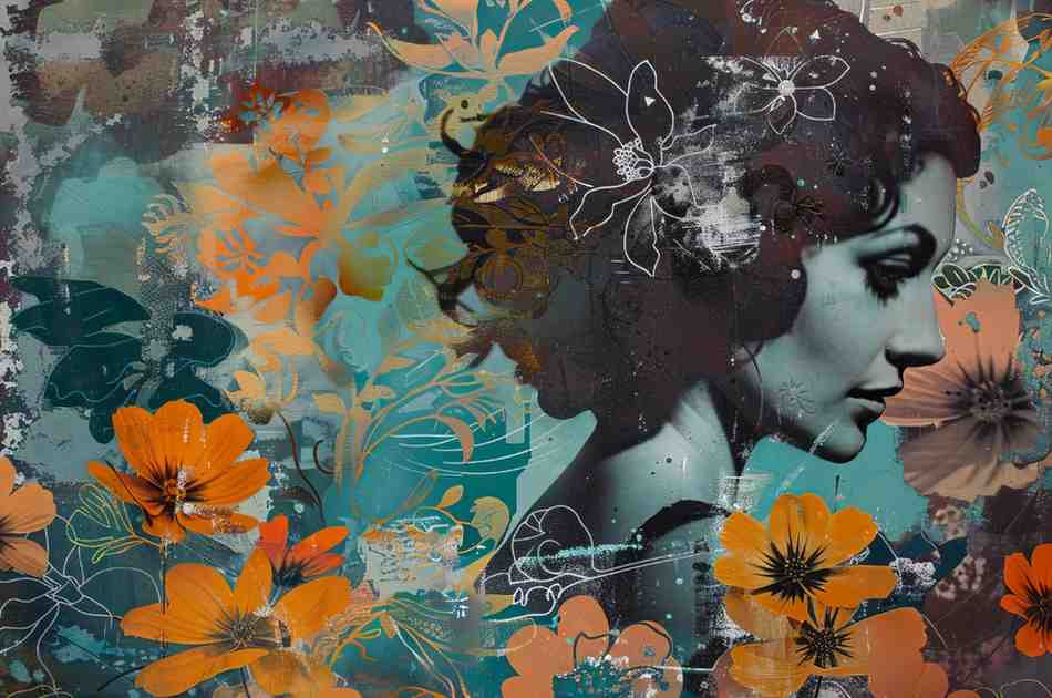 Side Lady Art with Flowers