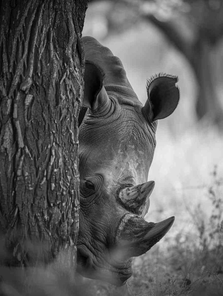 Rhino Behind Tree