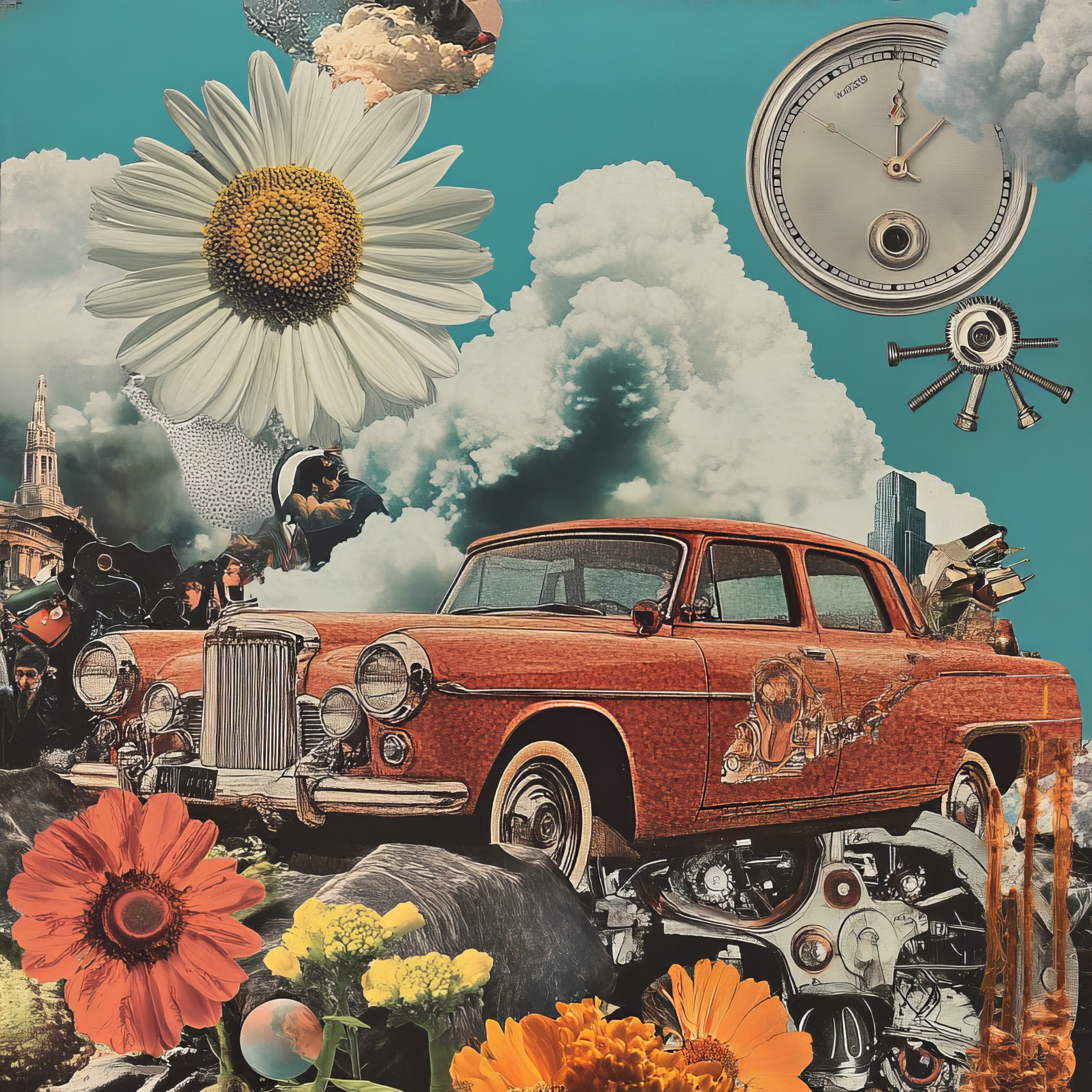 Vintage Car with Flowers - Frugal Carts