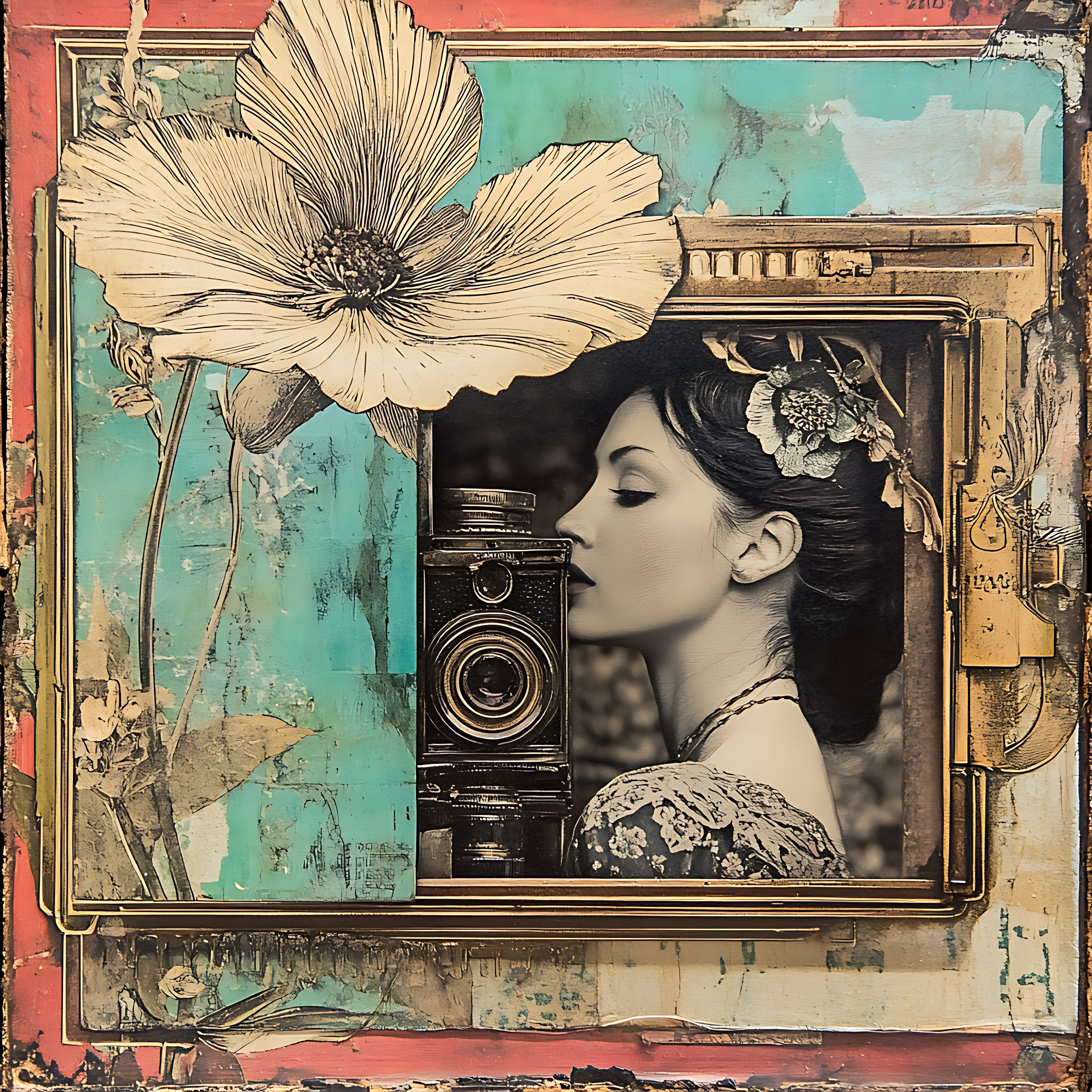 Vintage Woman holding Camera