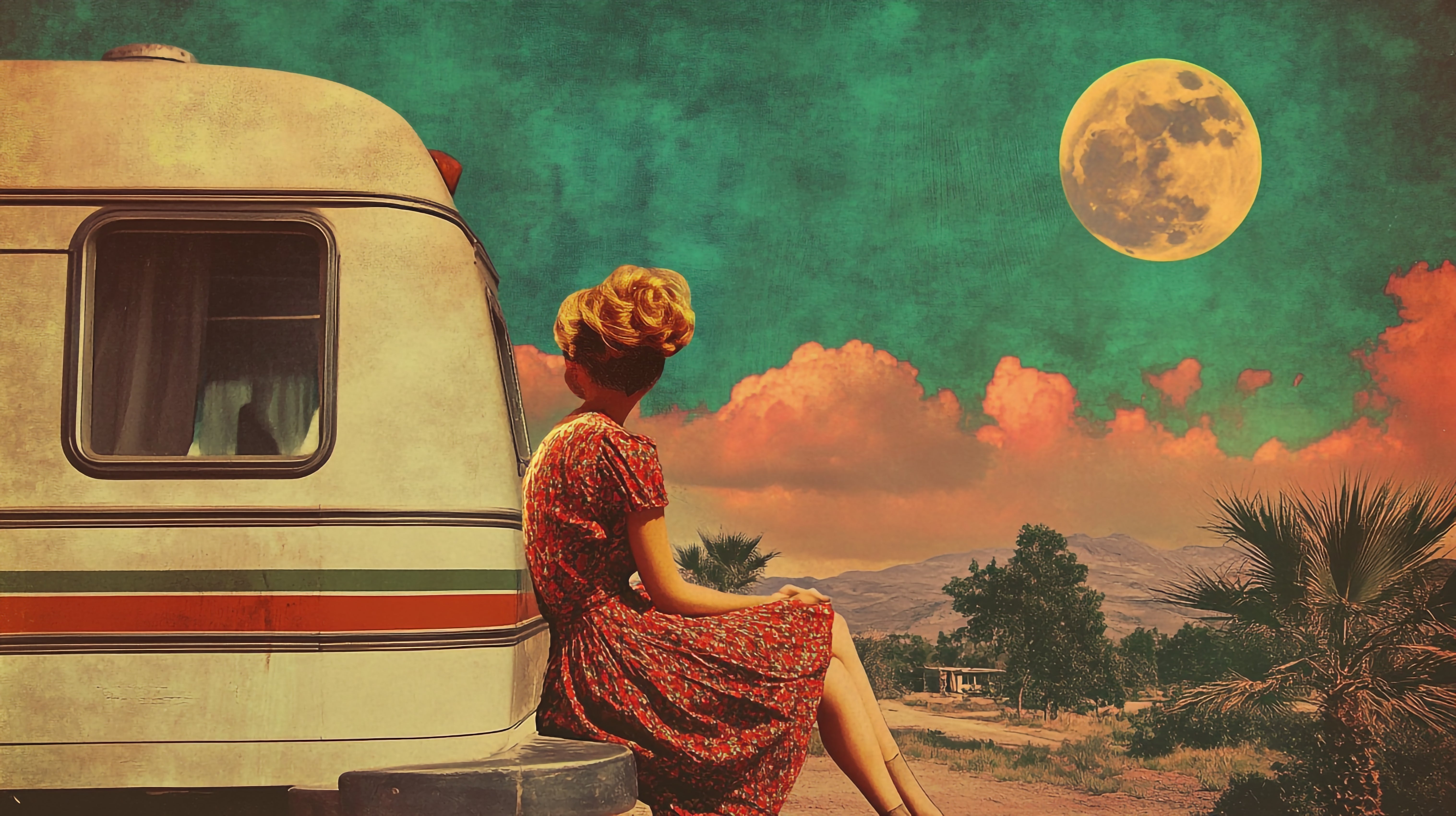 Vintage Woman with Van